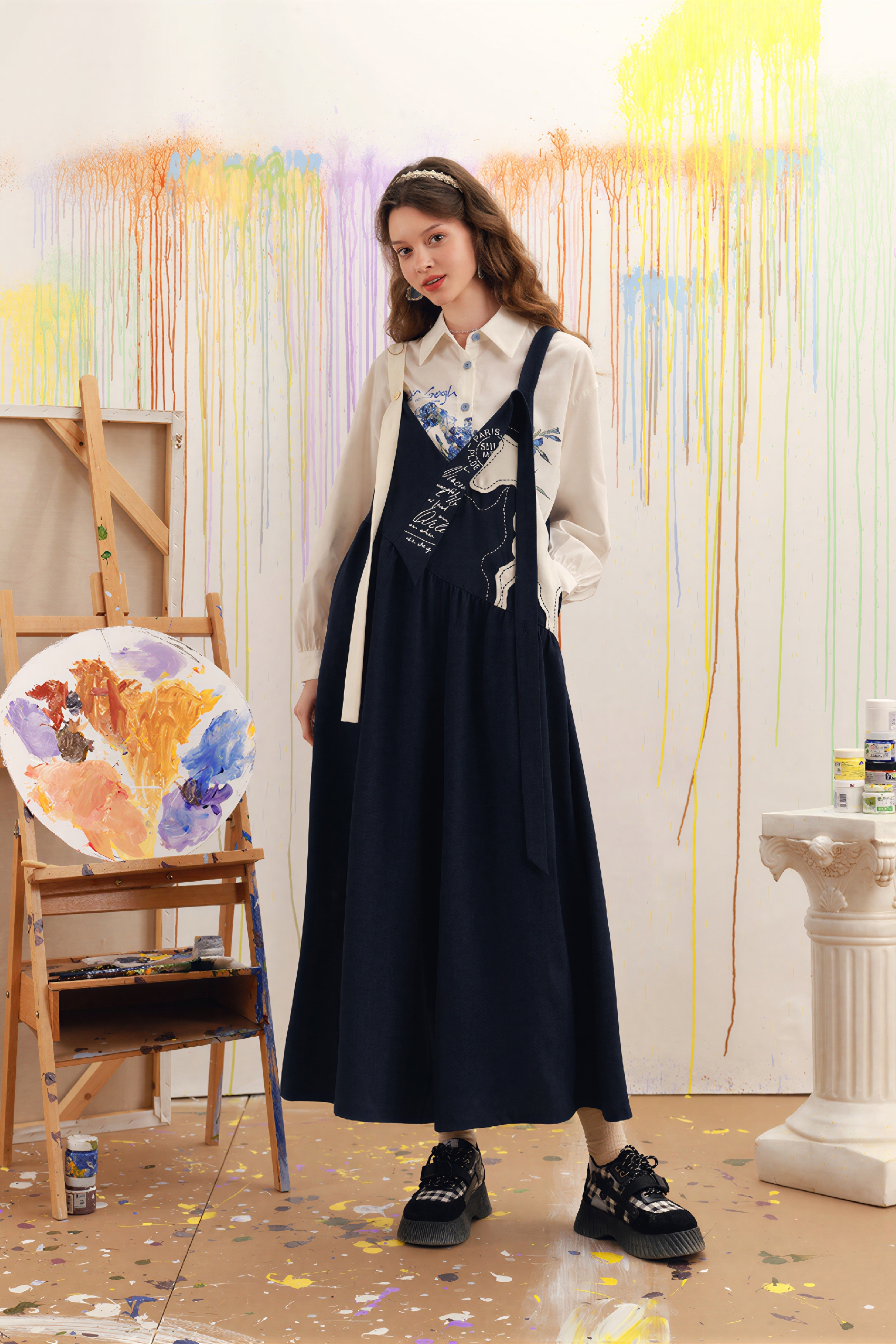 Van Gogh-Inspired Black One-Piece Overalls