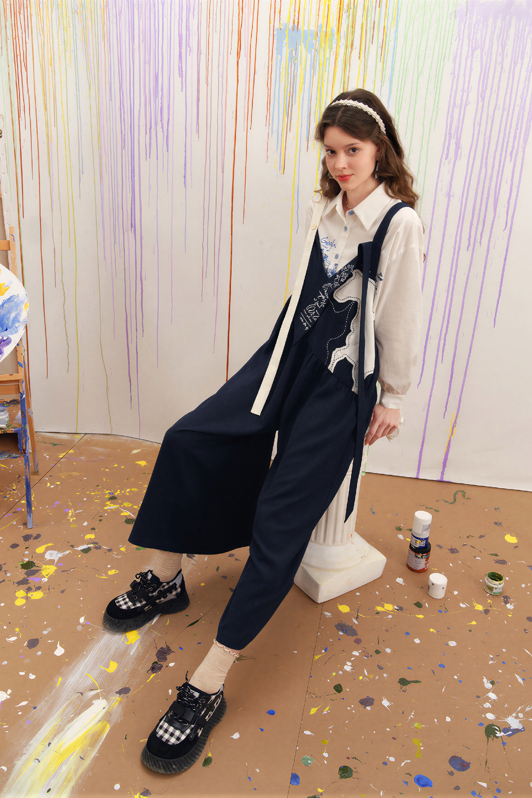 Van Gogh-Inspired Black One-Piece Overalls