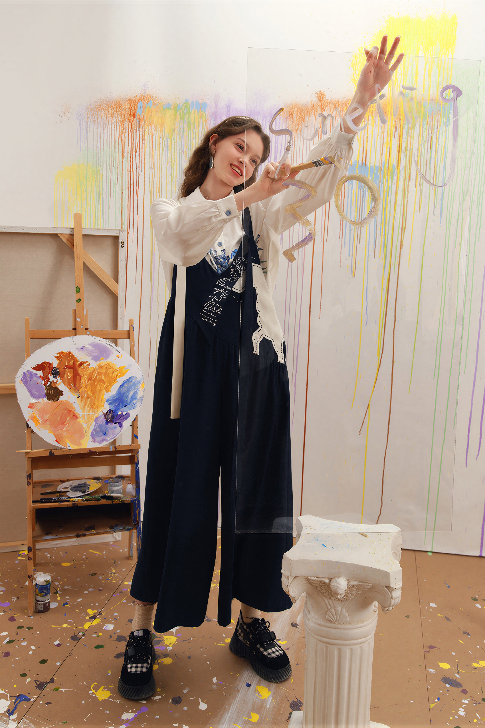 Van Gogh-Inspired Black One-Piece Overalls