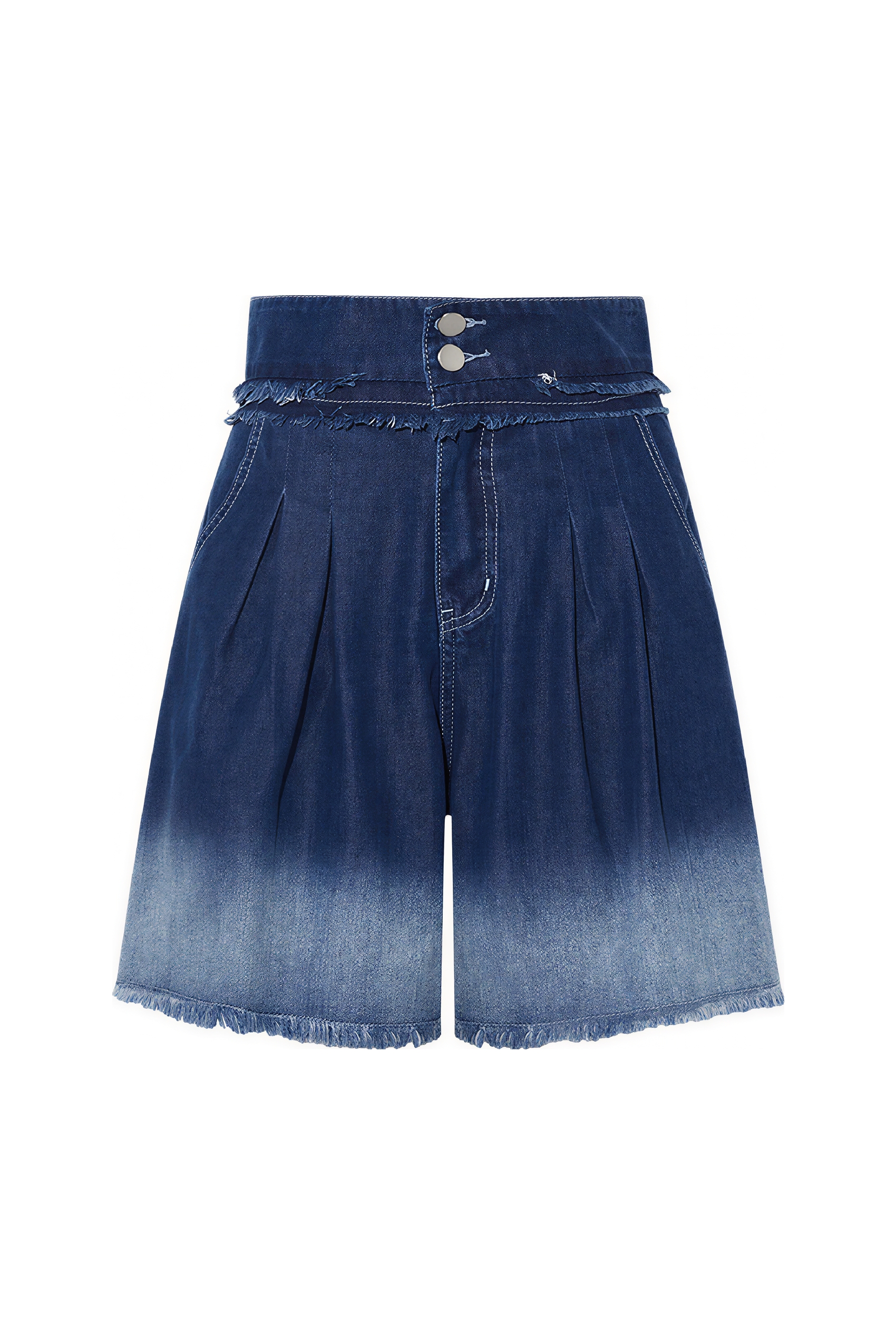 High-Waisted Relaxed Denim Bermuda Shorts
