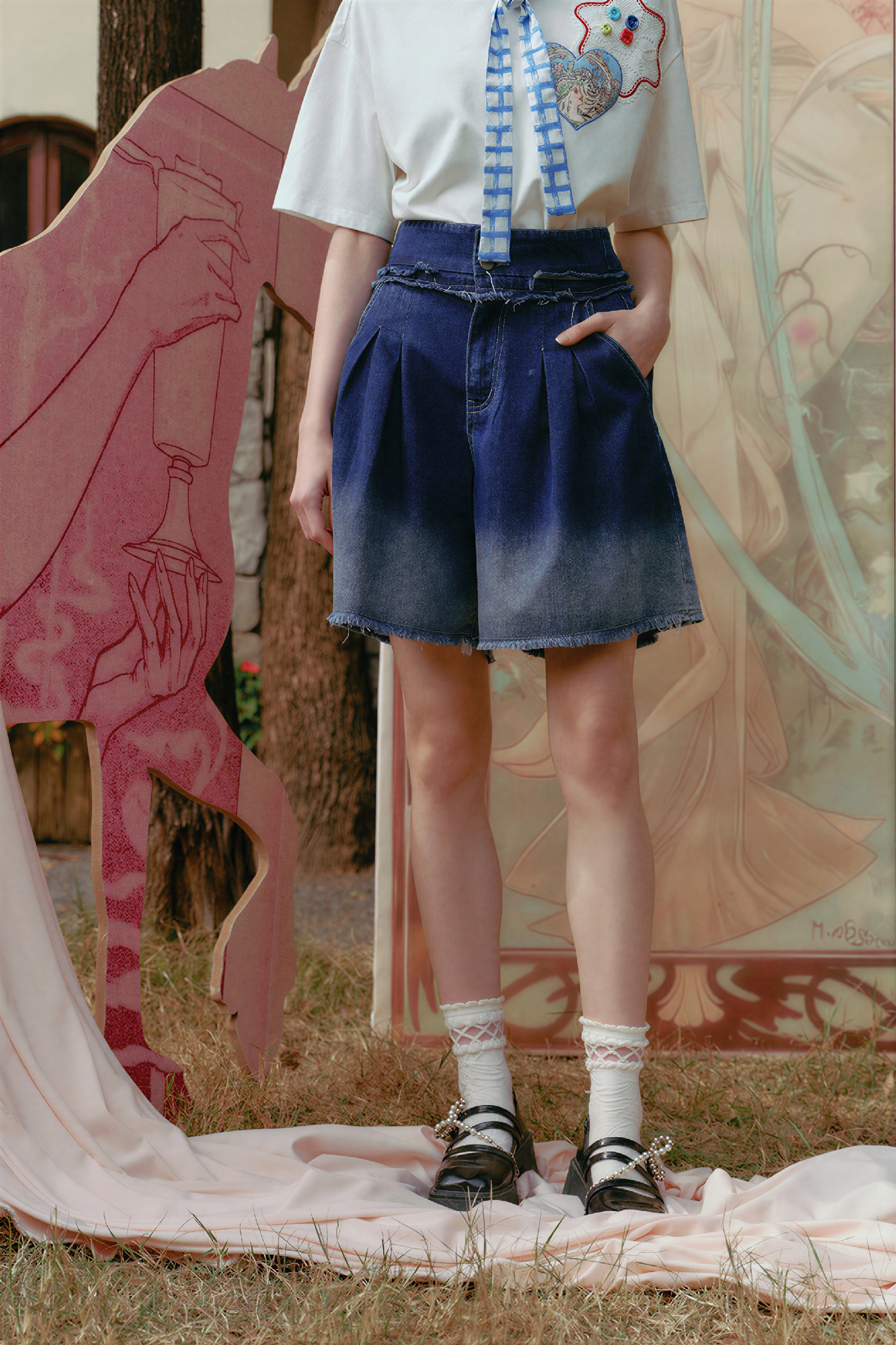 High-Waisted Relaxed Denim Bermuda Shorts