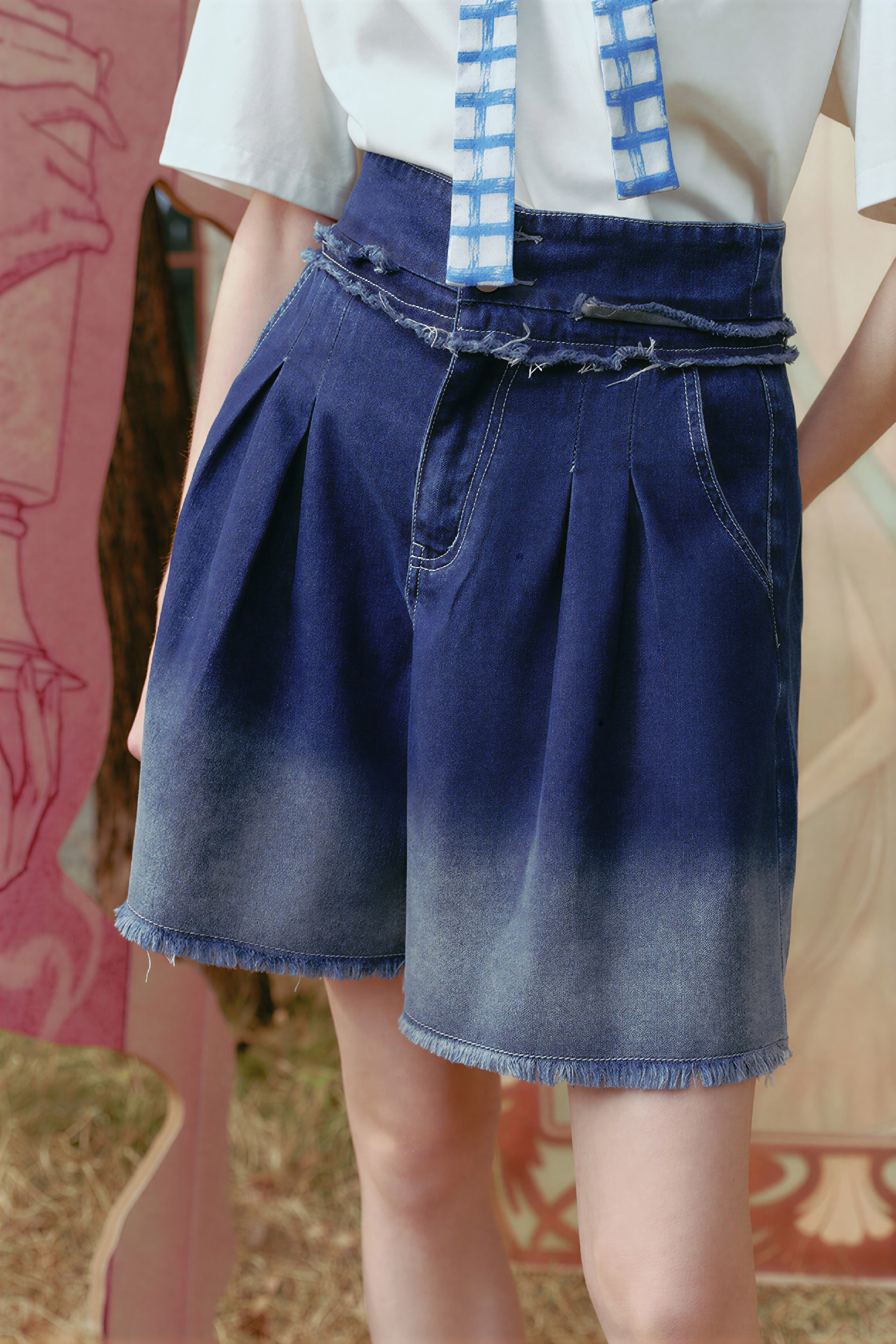 High-Waisted Relaxed Denim Bermuda Shorts