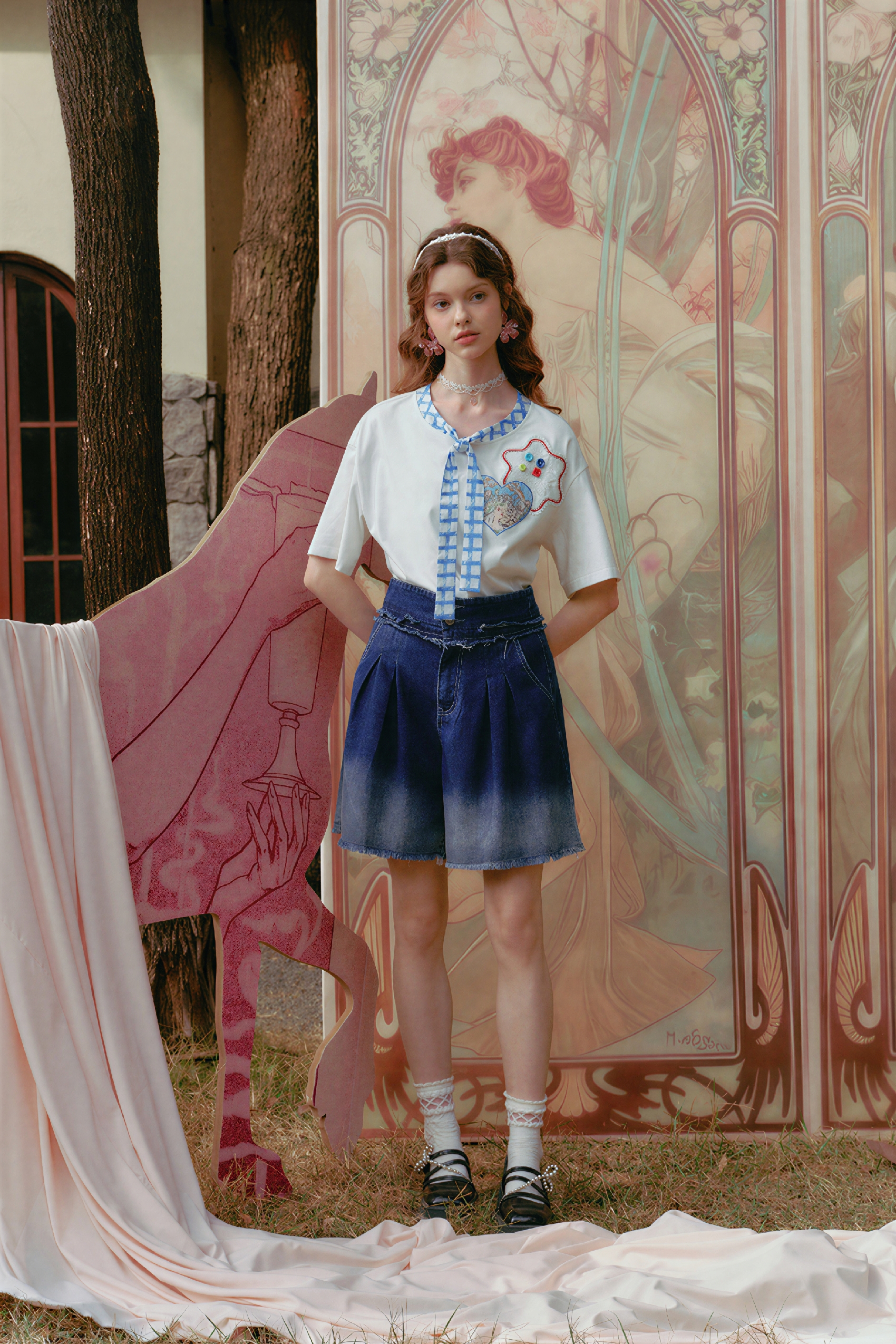 High-Waisted Relaxed Denim Bermuda Shorts