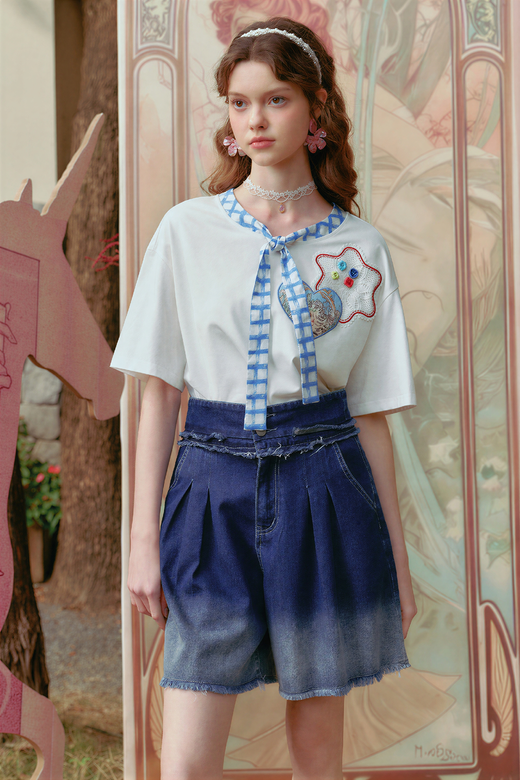 High-Waisted Relaxed Denim Bermuda Shorts