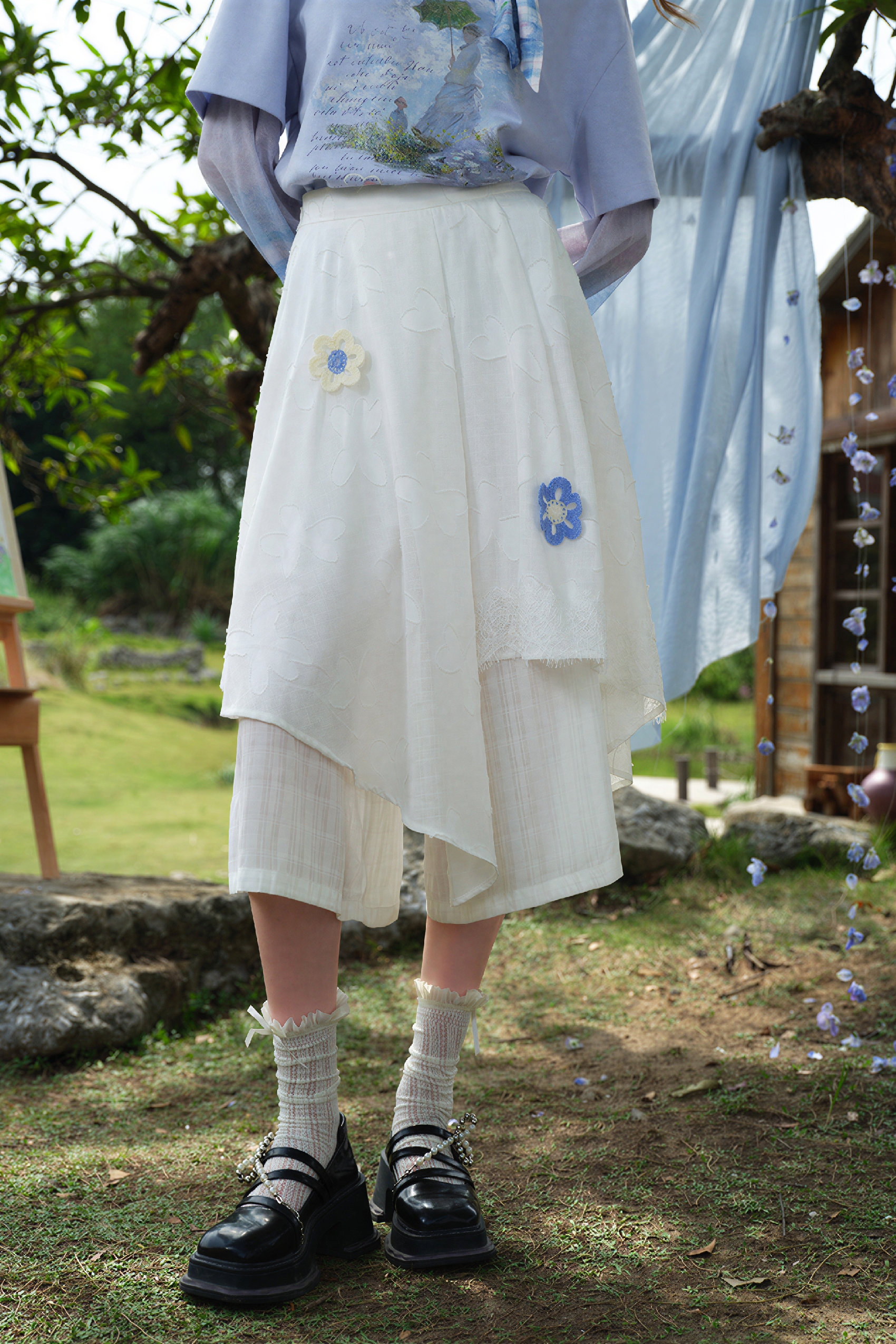 White Cropped Wide-Leg Culotte Pants