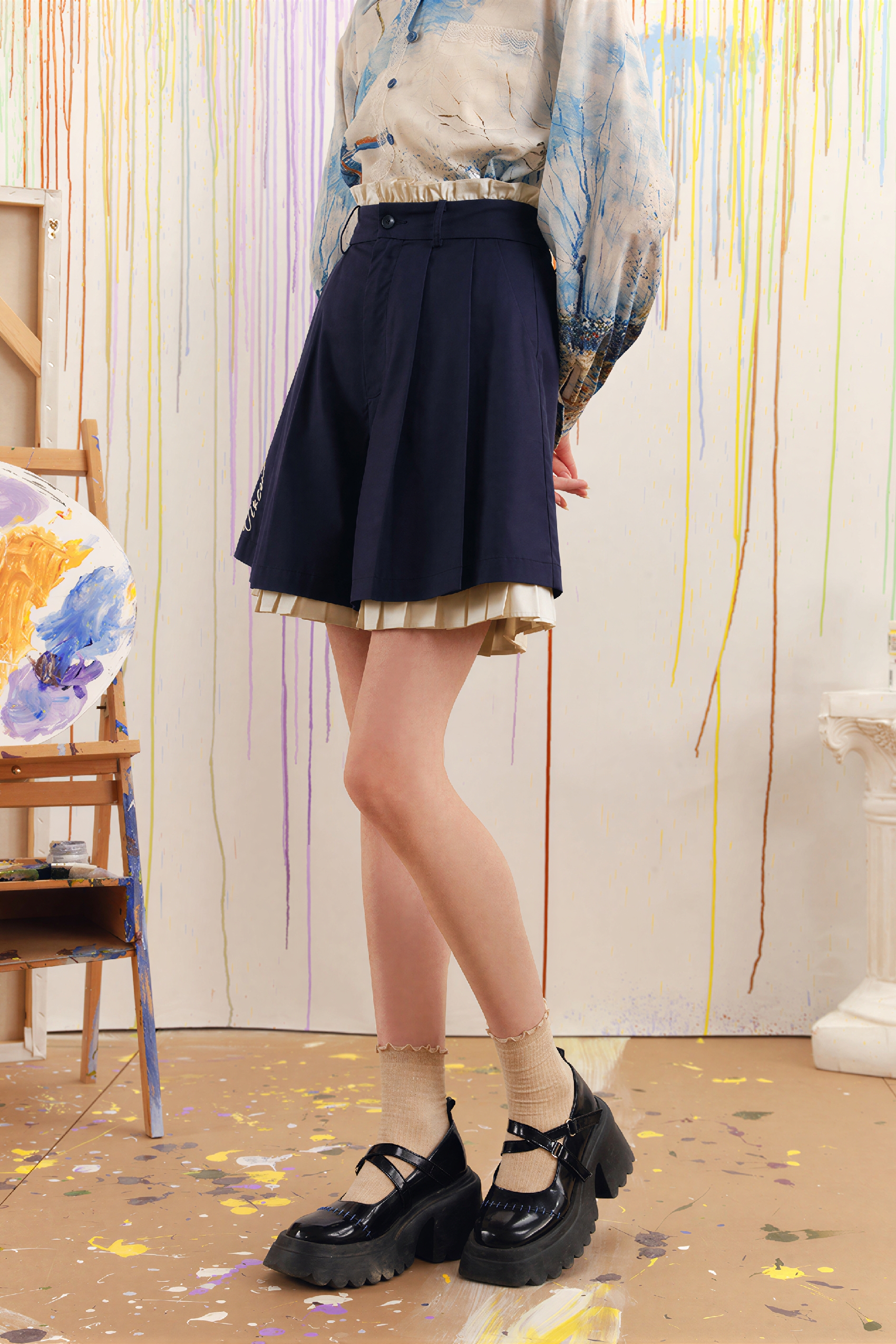 Van Gogh-Inspired Pleated Bubble Skort