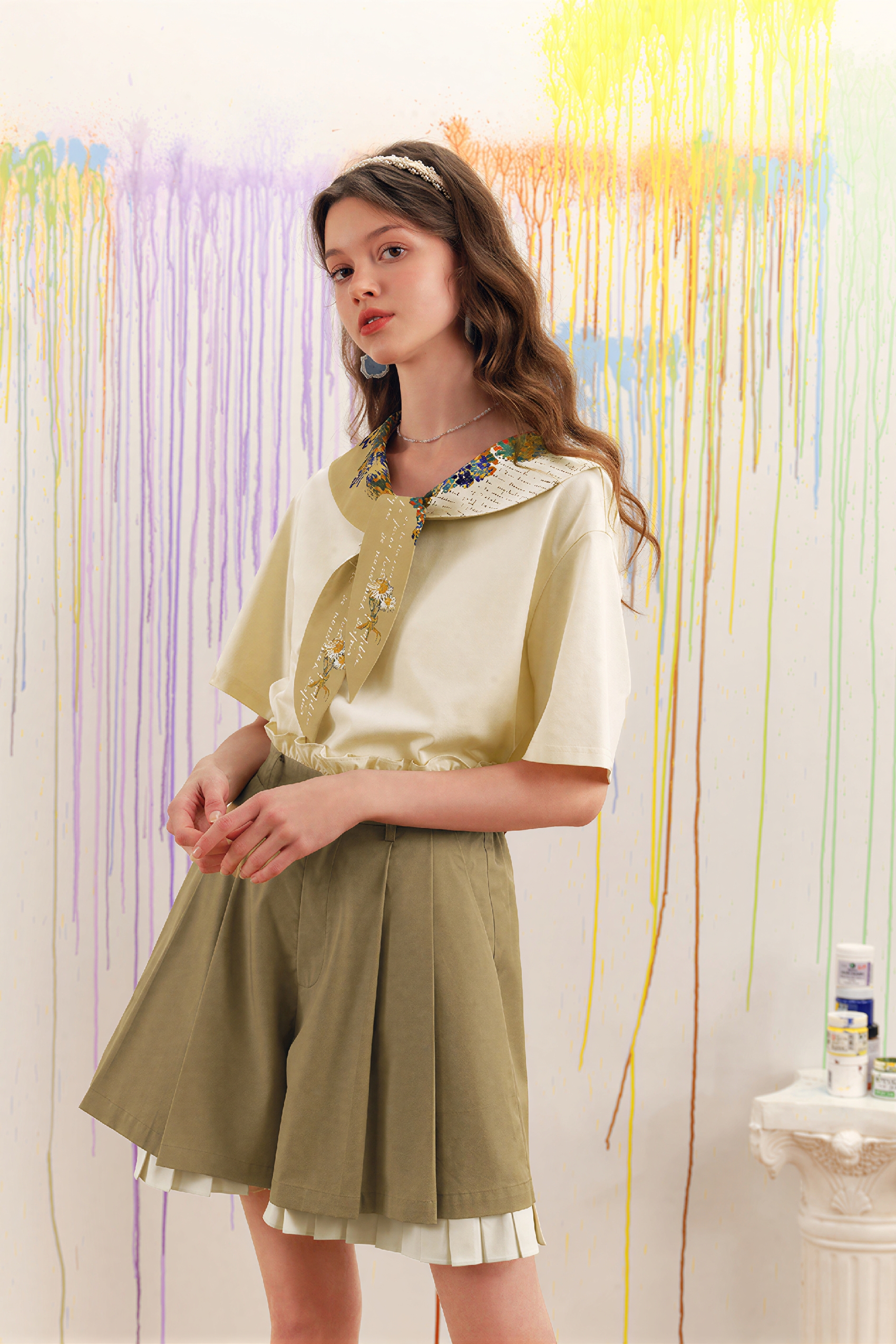 Van Gogh-Inspired Pleated Bubble Skort