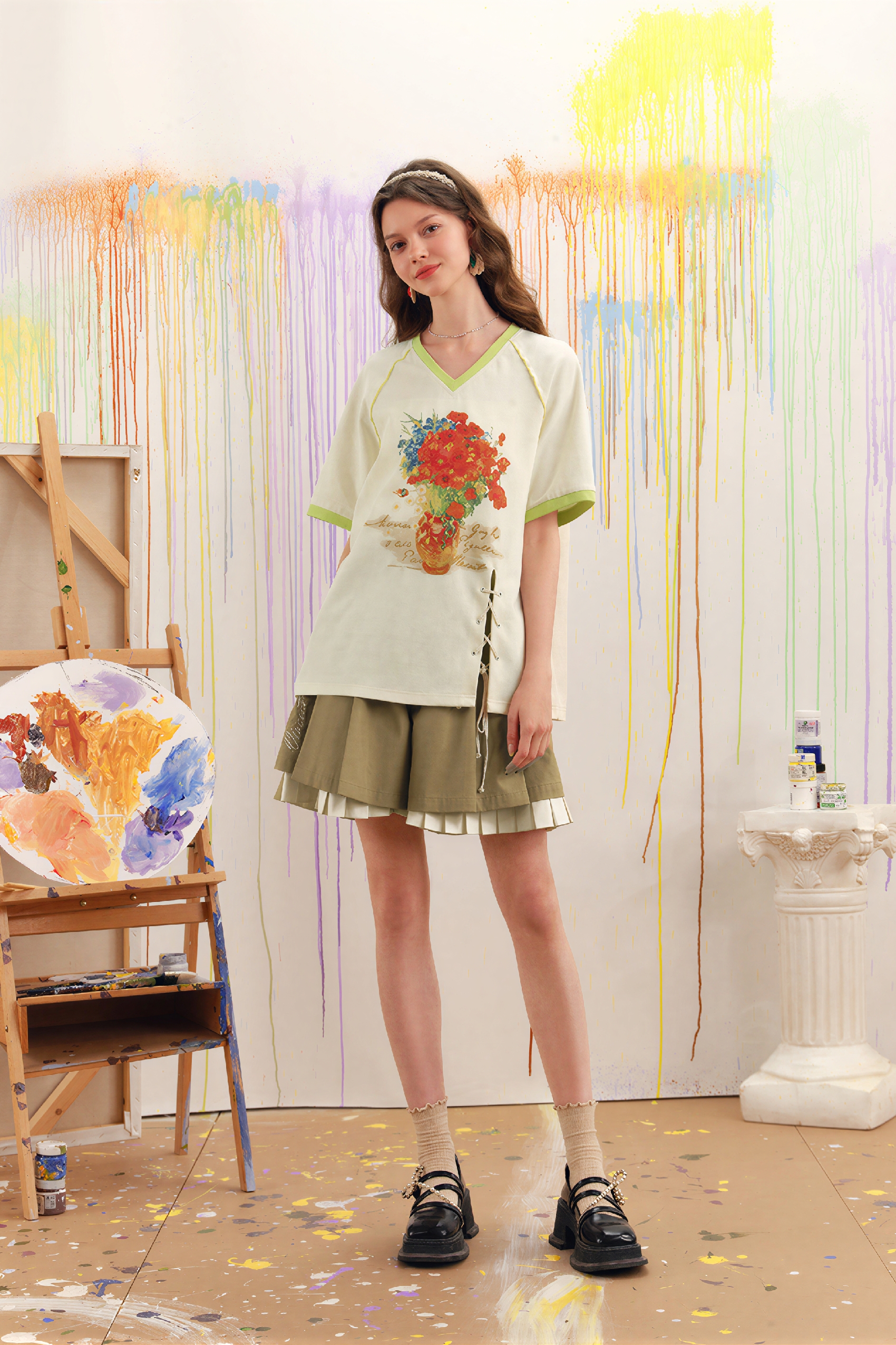 Van Gogh-Inspired Pleated Bubble Skort