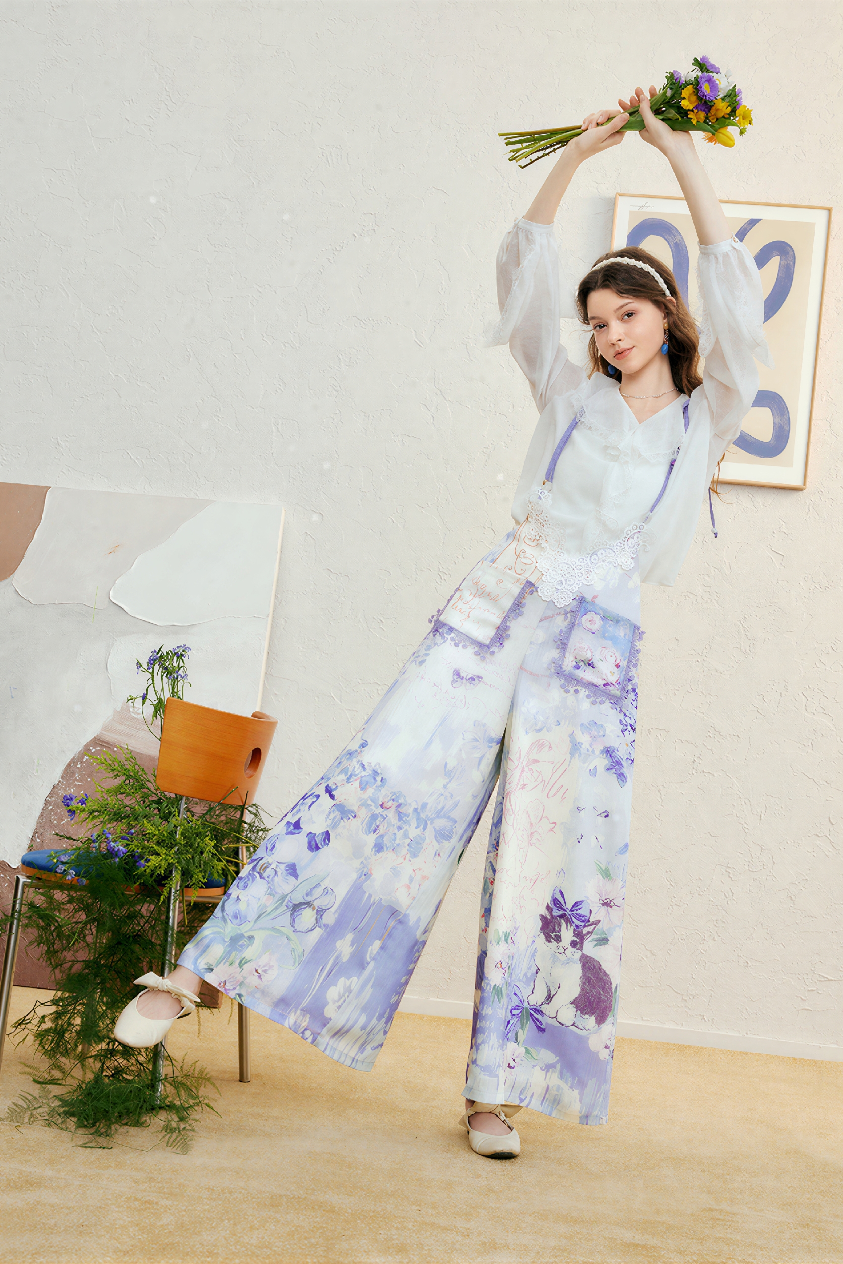 Sweet Printed Tie-Strap Overalls