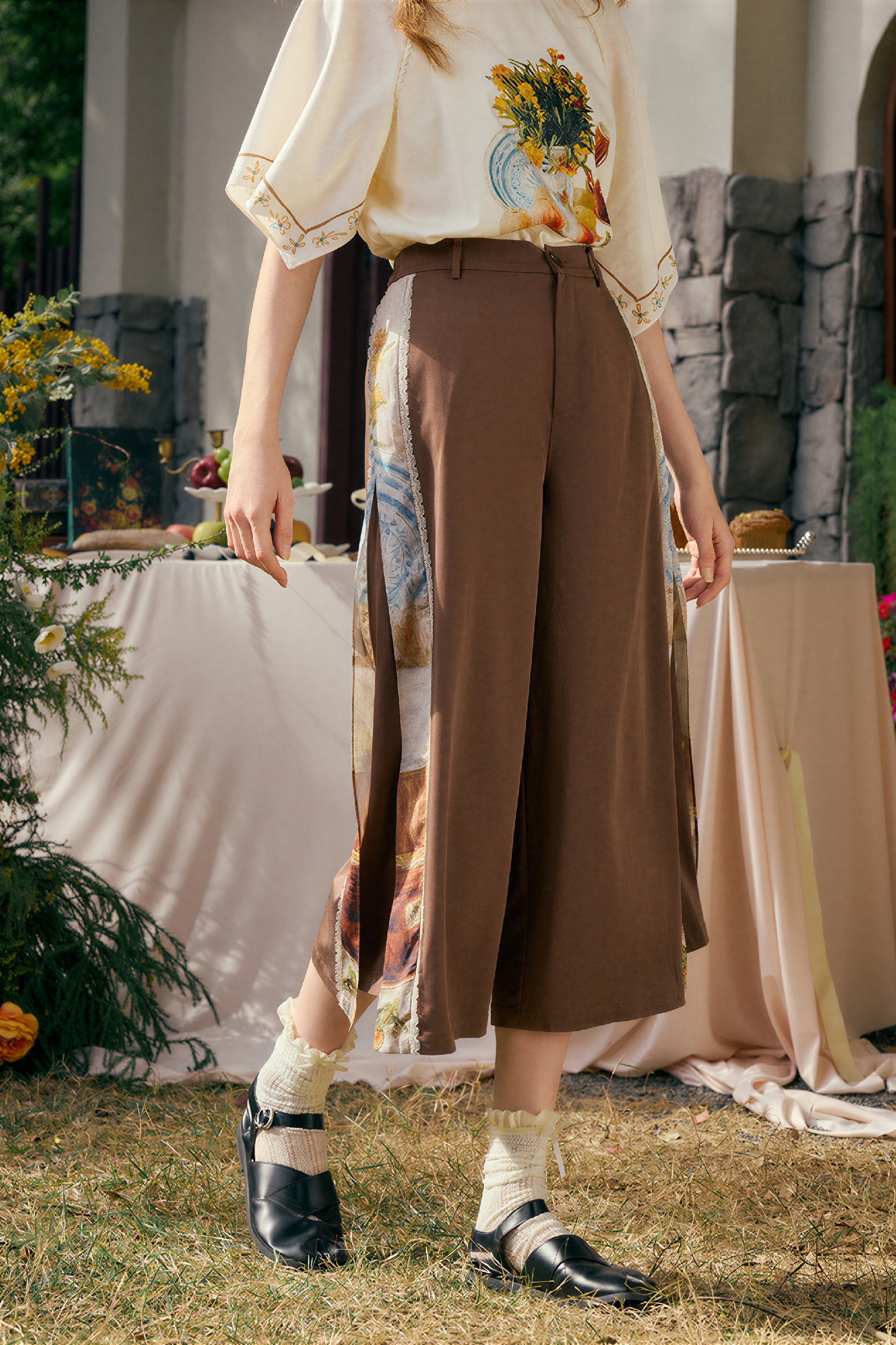 Van Gogh-Inspired High-Waisted Wide-Leg Pants