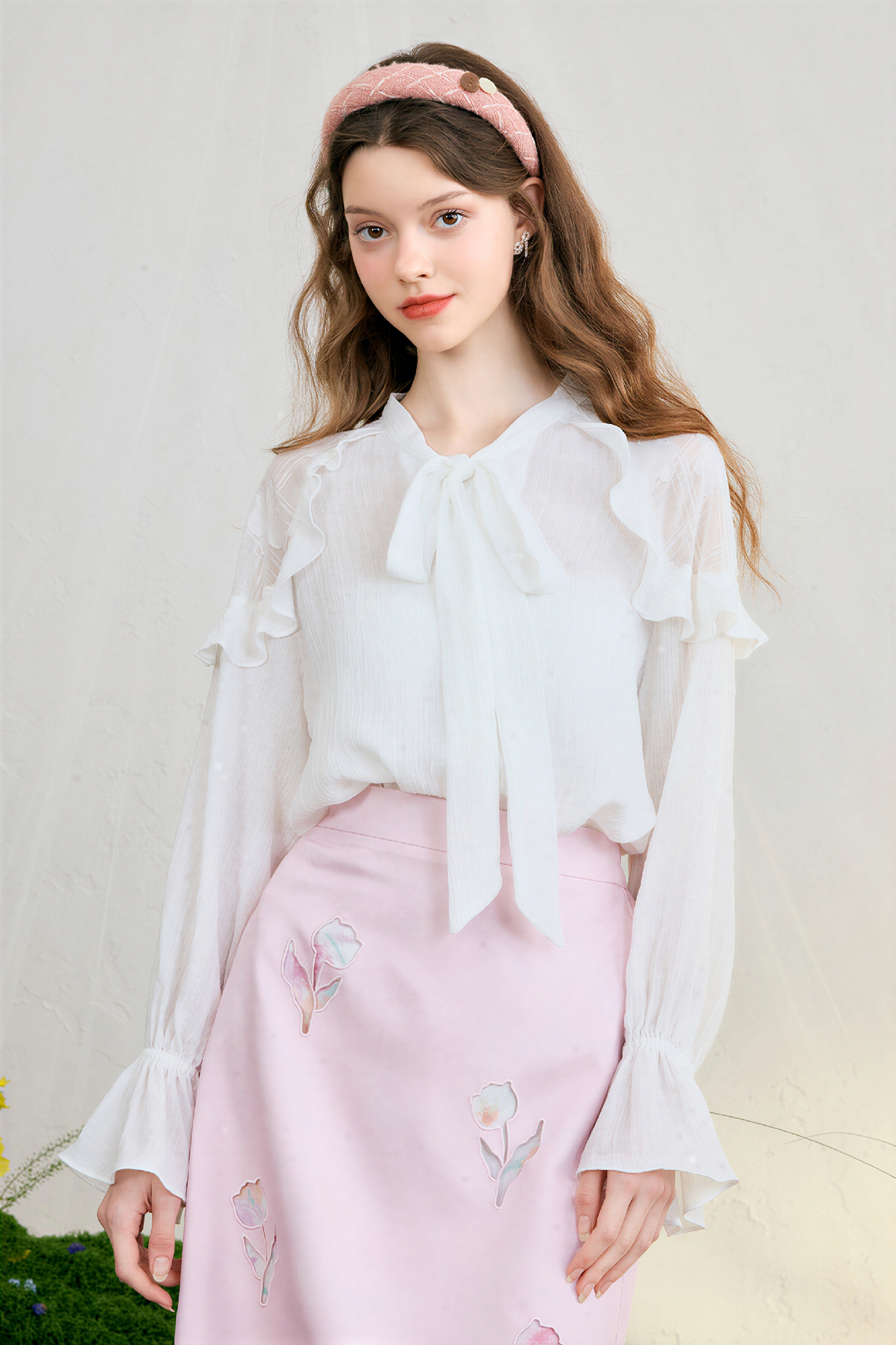 White French-Style Chiffon Blouse | LYONSENS Women's Fashion