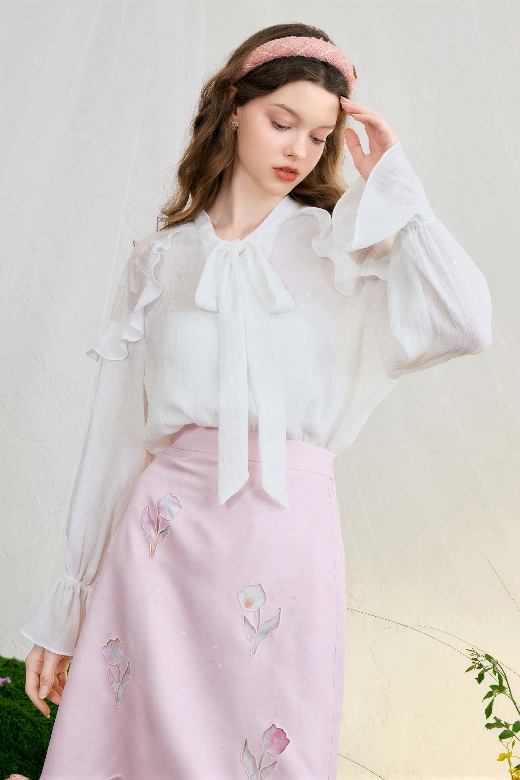 White French-Style Chiffon Blouse | LYONSENS Women's Fashion