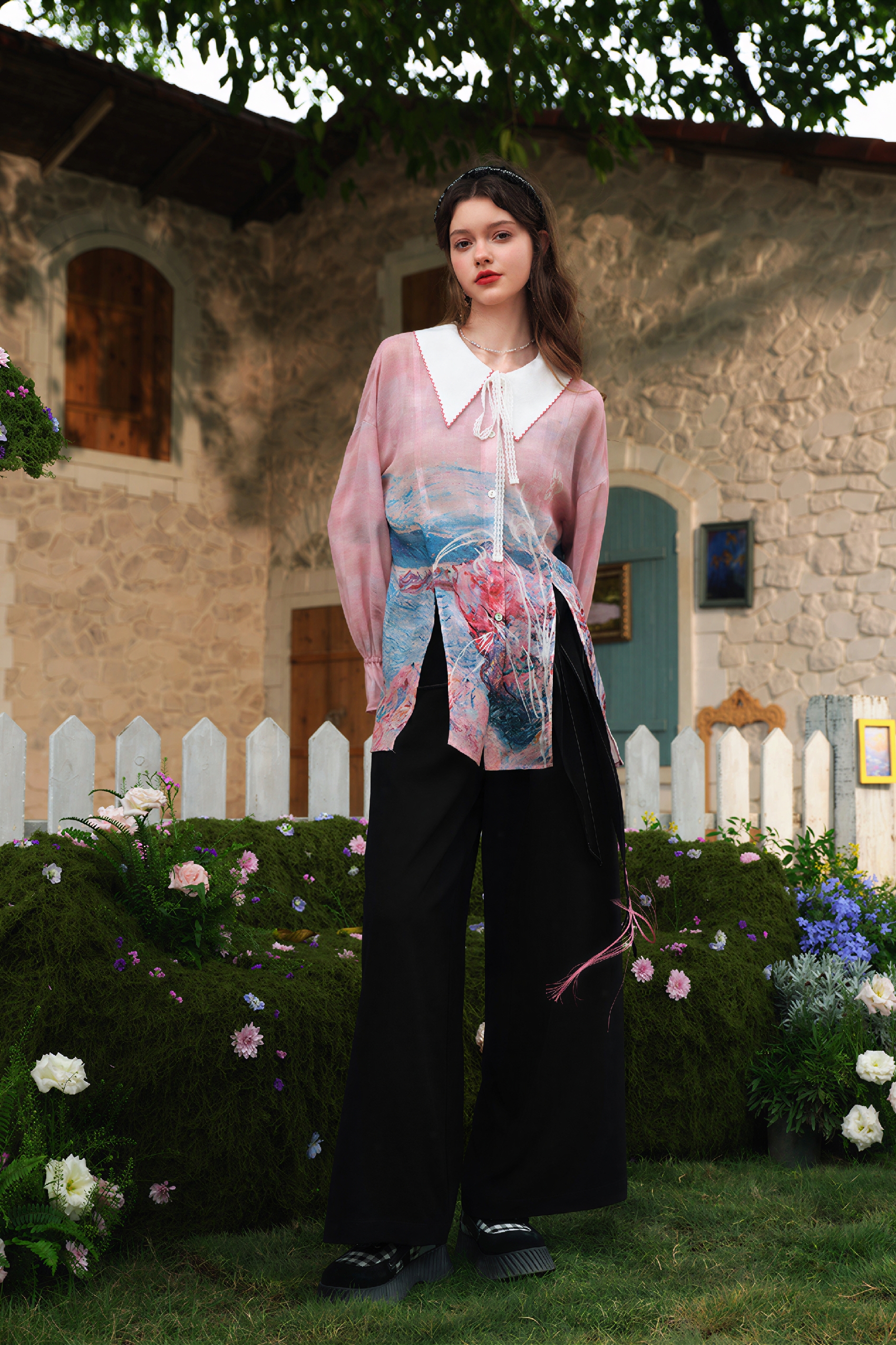 Monet-Inspired French Print Chiffon Blouse