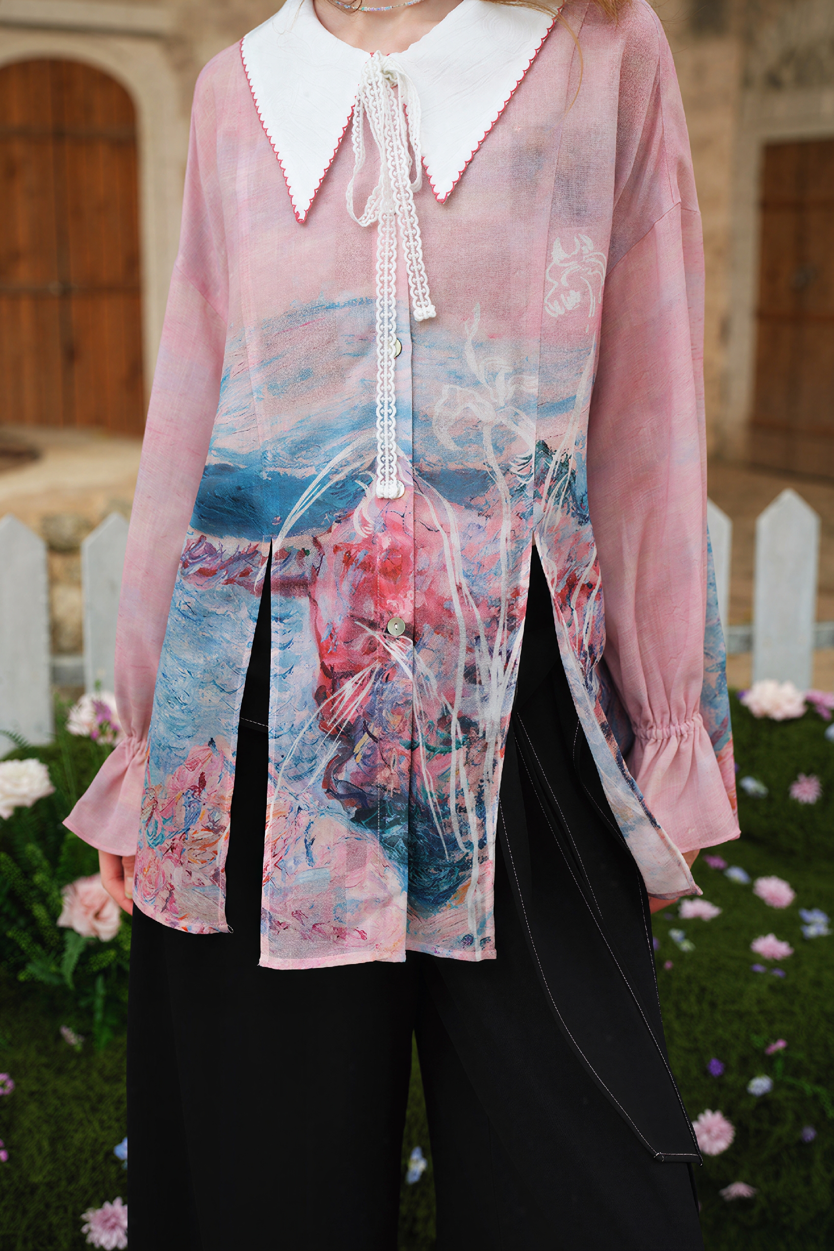 Monet-Inspired French Print Chiffon Blouse