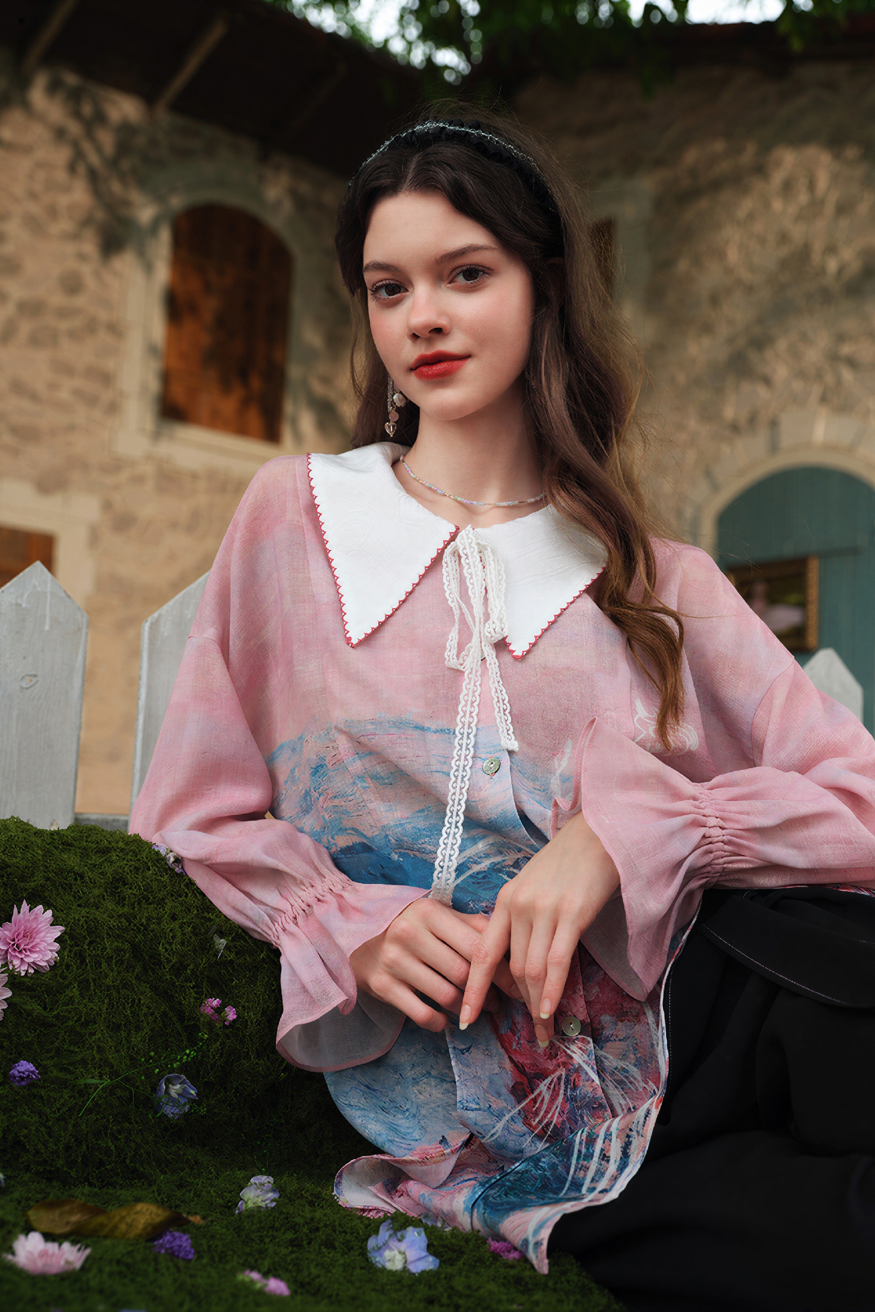 Monet-Inspired French Print Chiffon Blouse