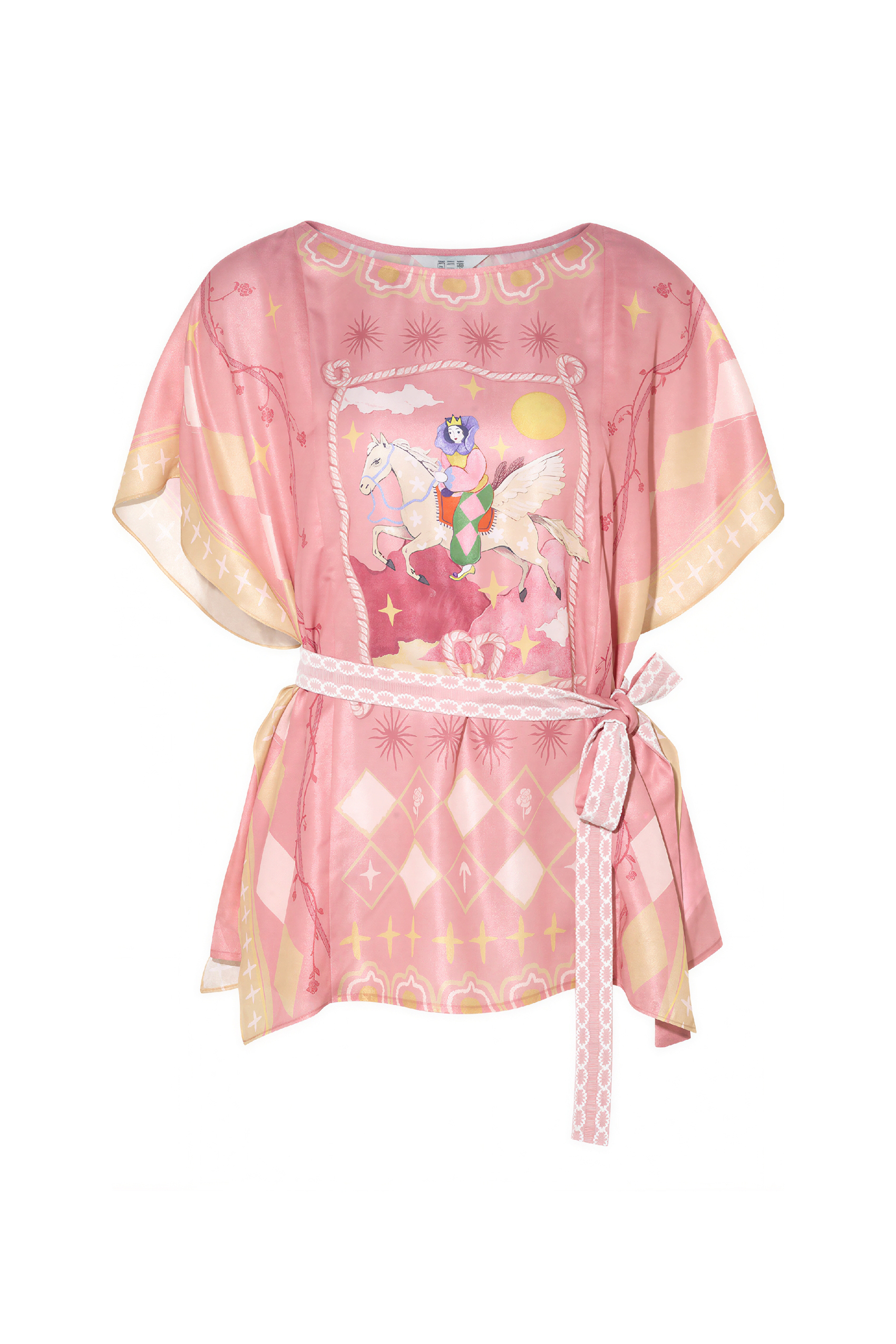 Pink Printed Tie-Detail Relaxed T-Shirt-LYONSENS