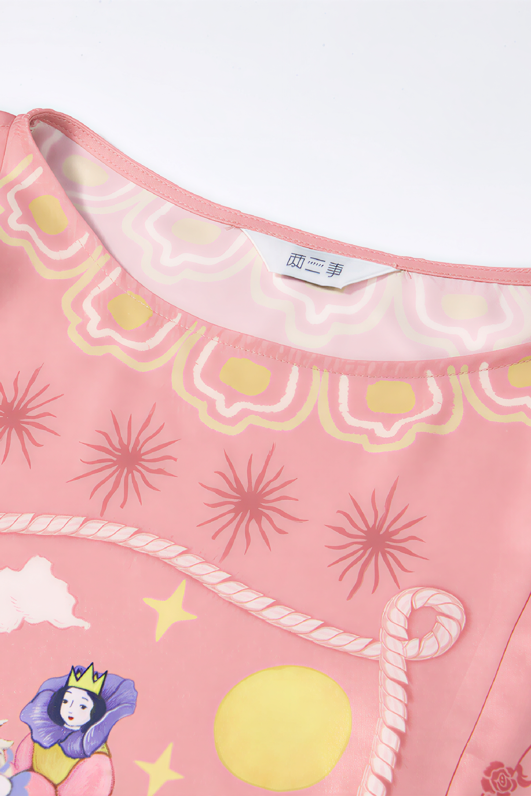 Pink Printed Tie-Detail Relaxed T-Shirt-LYONSENS