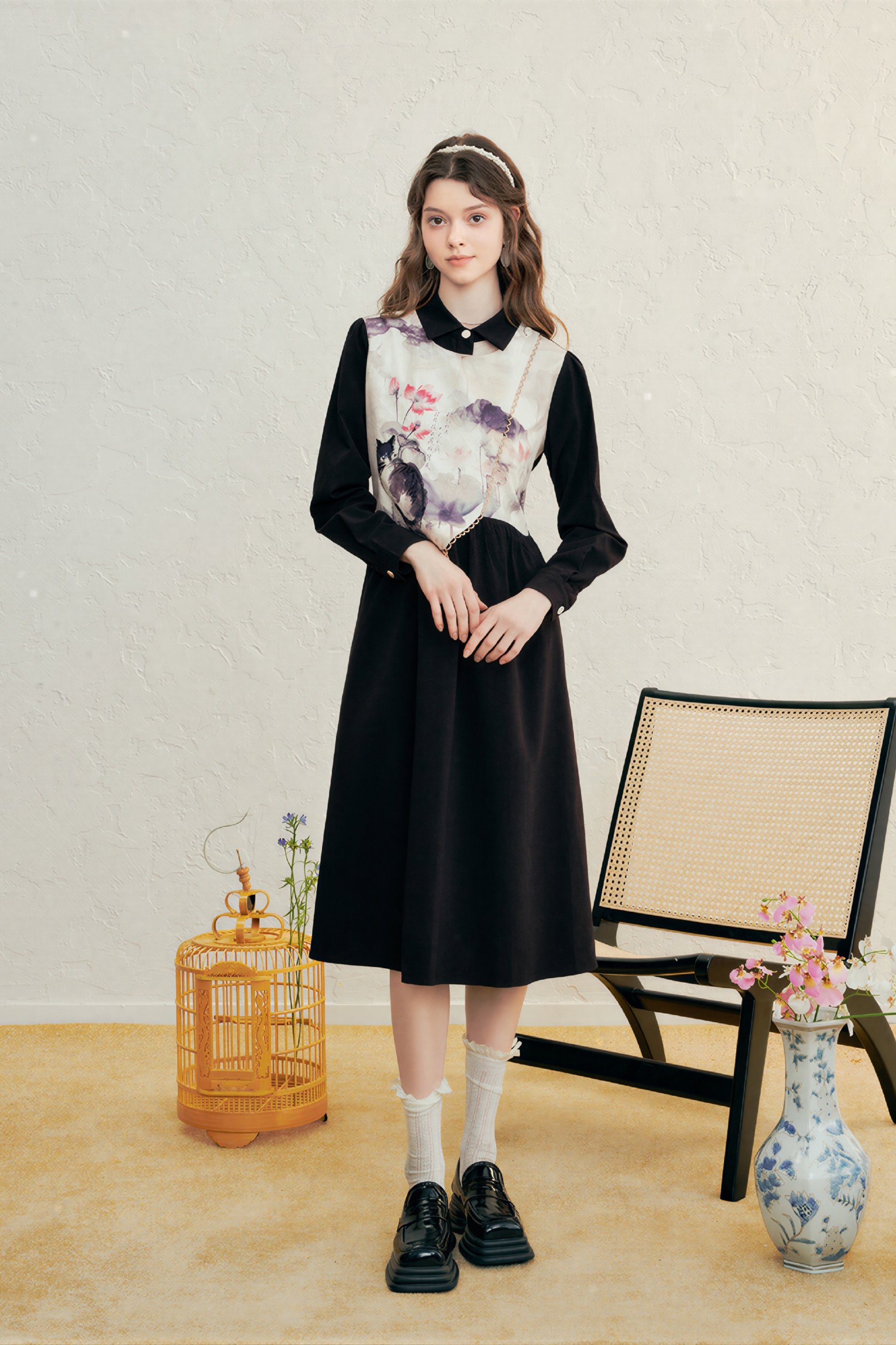 Black long-sleeved Chinese style dress-LYONSENS