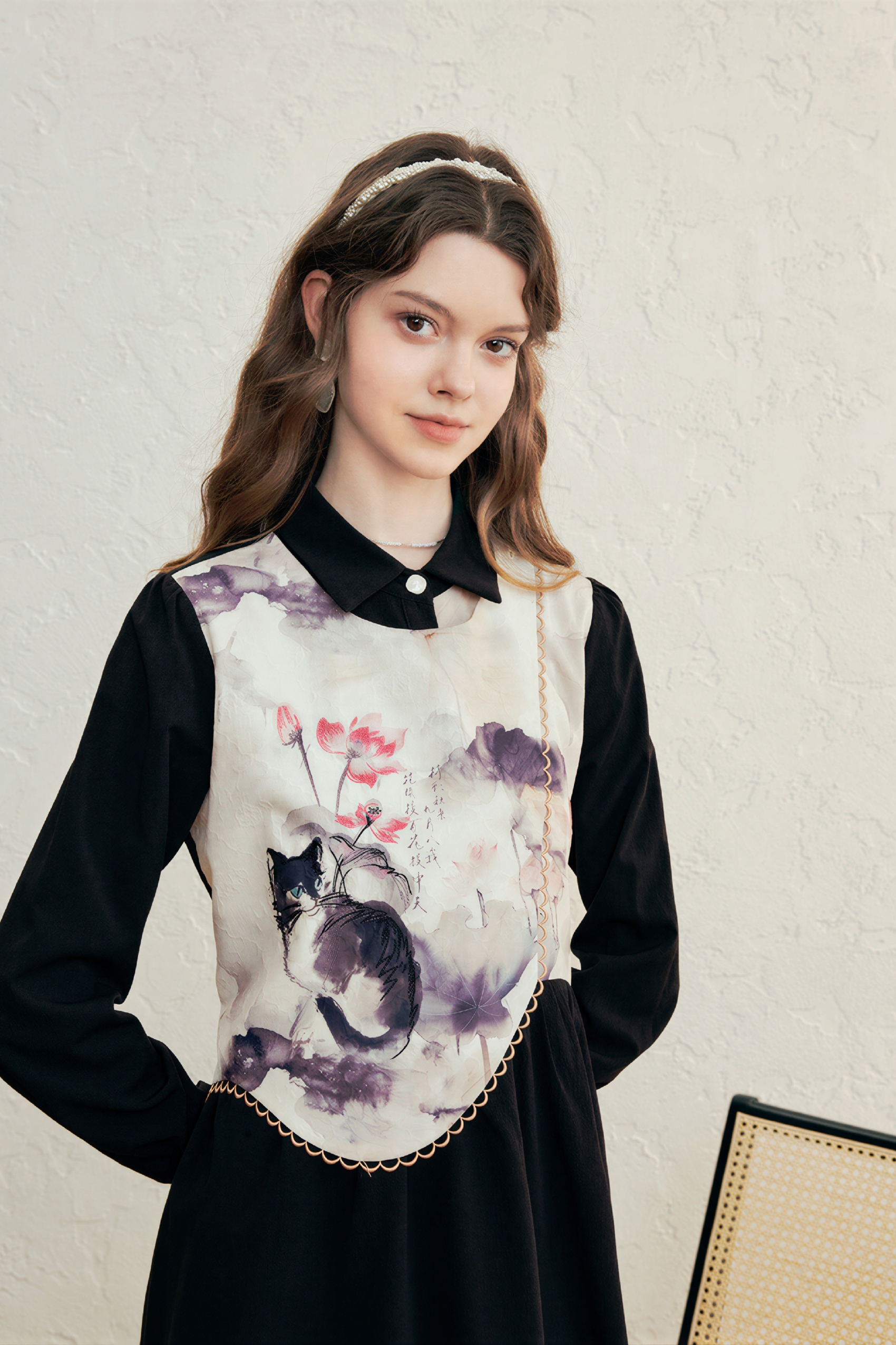 Black long-sleeved Chinese style dress-LYONSENS