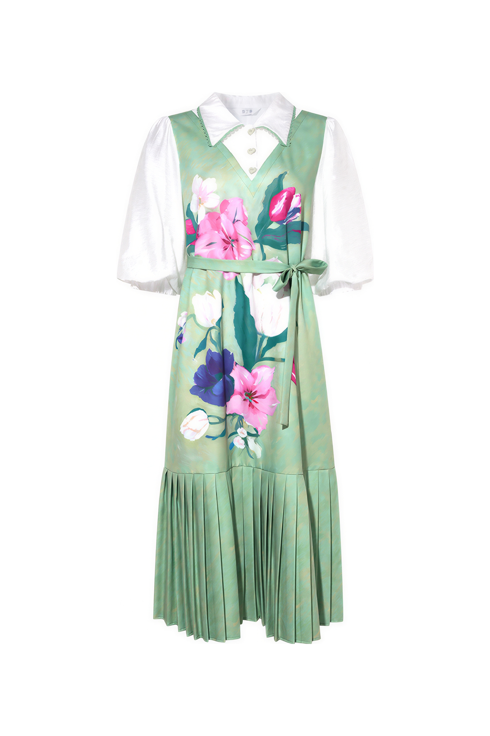 Faux Layered Oil Painting Print Asymmetrical Shirt Dress-LYONSENS