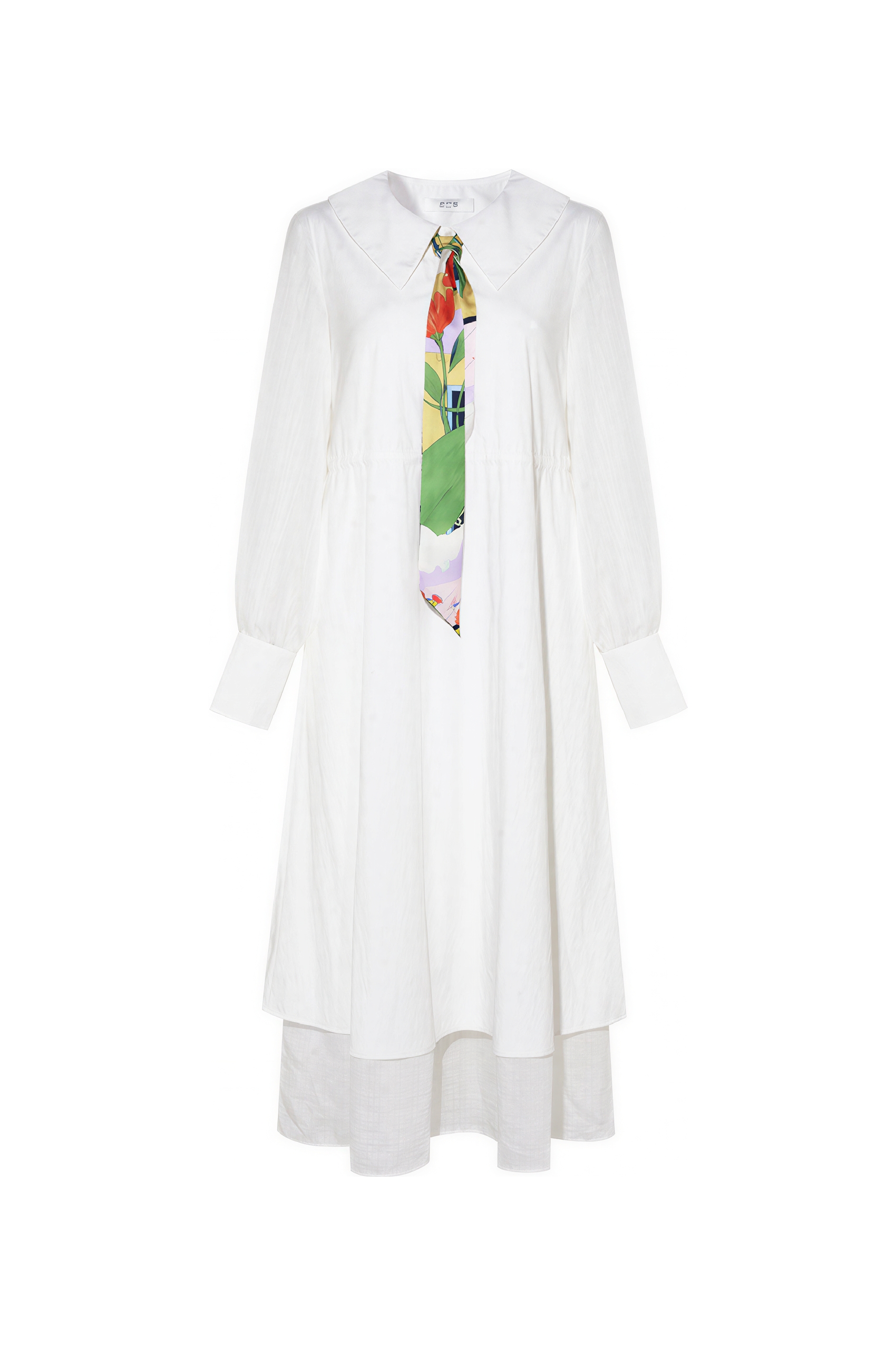 White Polo Collar French Long-Sleeve Dress-LYONSENS