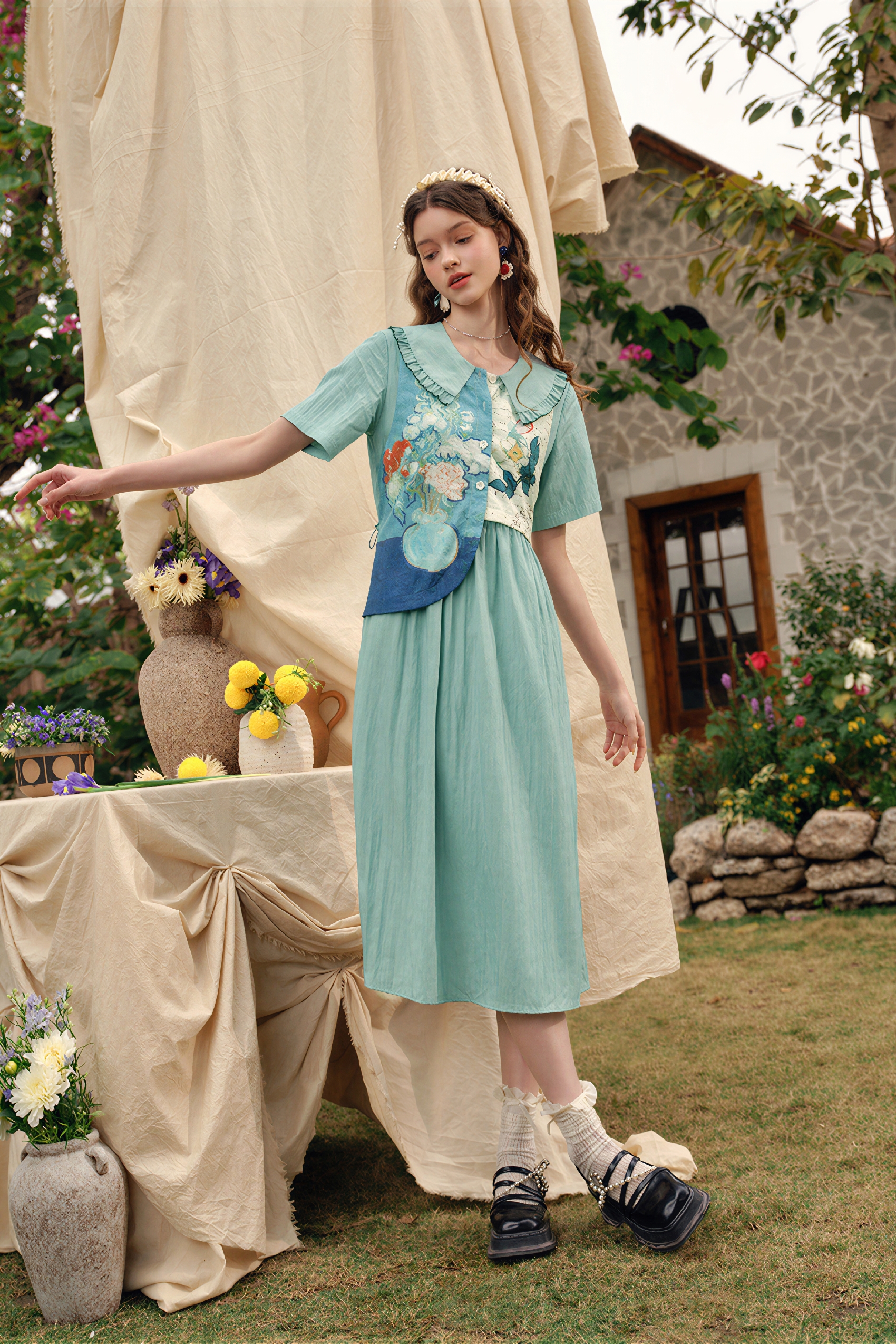 Van Gogh-Inspired Art Print Slimming Maxi Dress