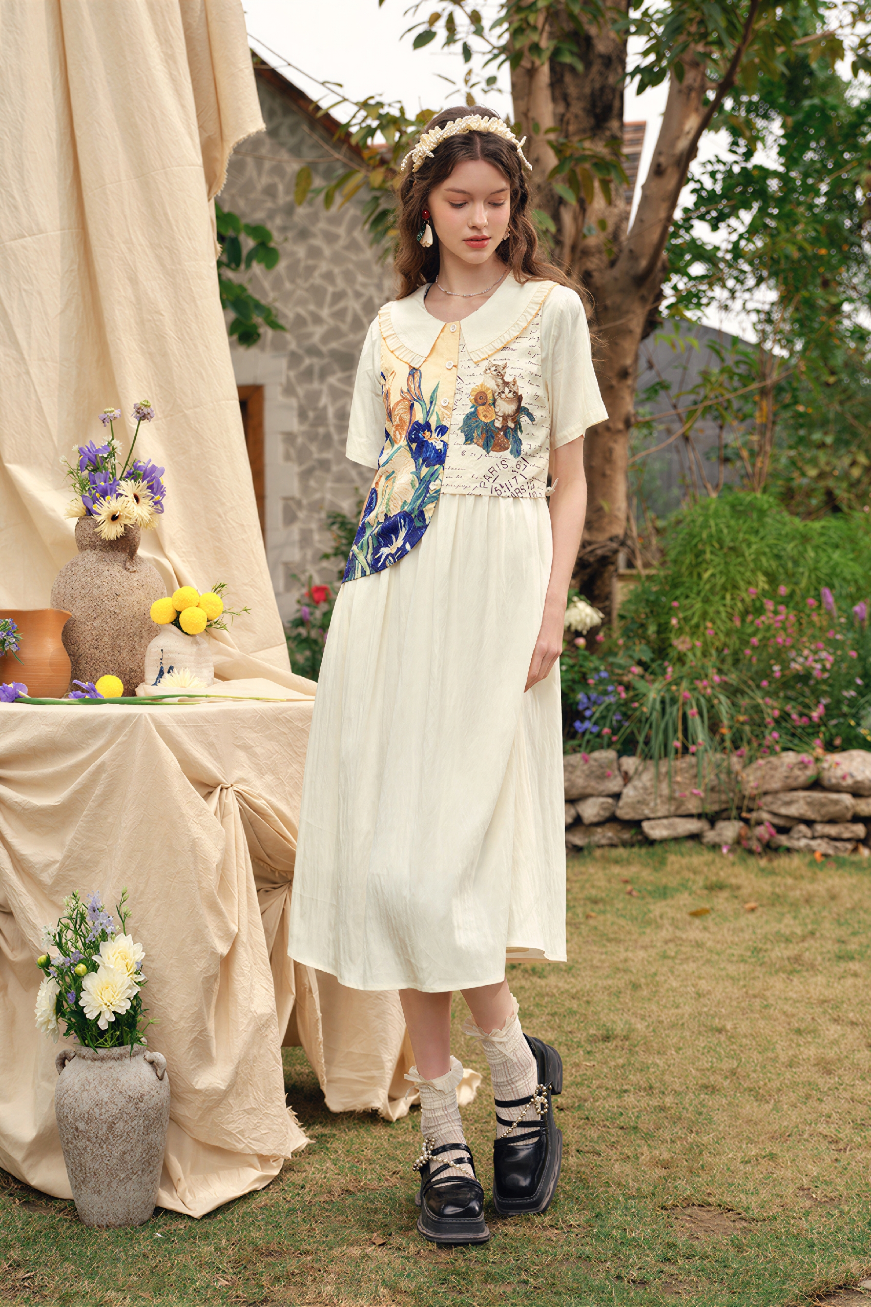 Van Gogh-Inspired Art Print Slimming Maxi Dress