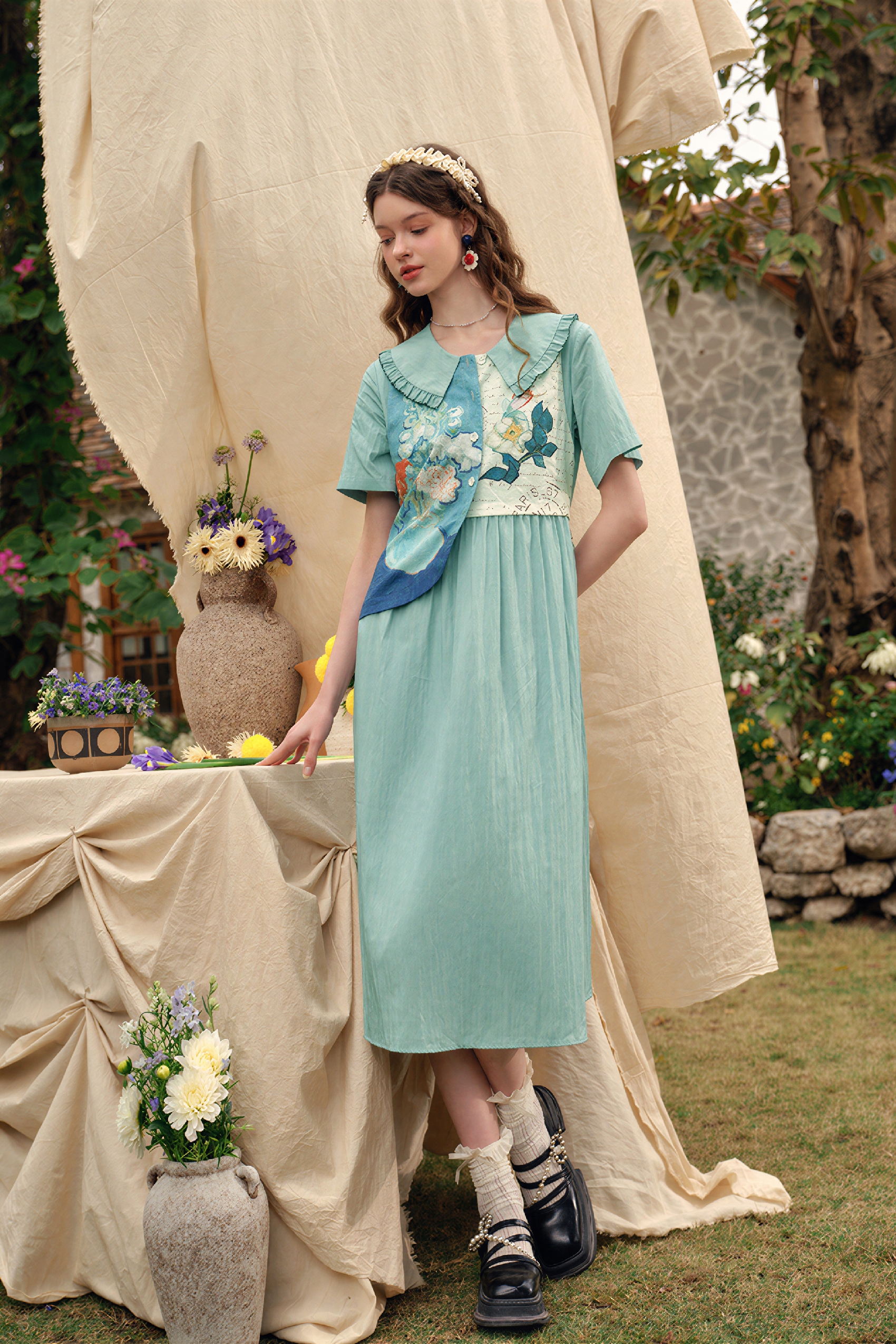 Van Gogh-Inspired Art Print Slimming Maxi Dress