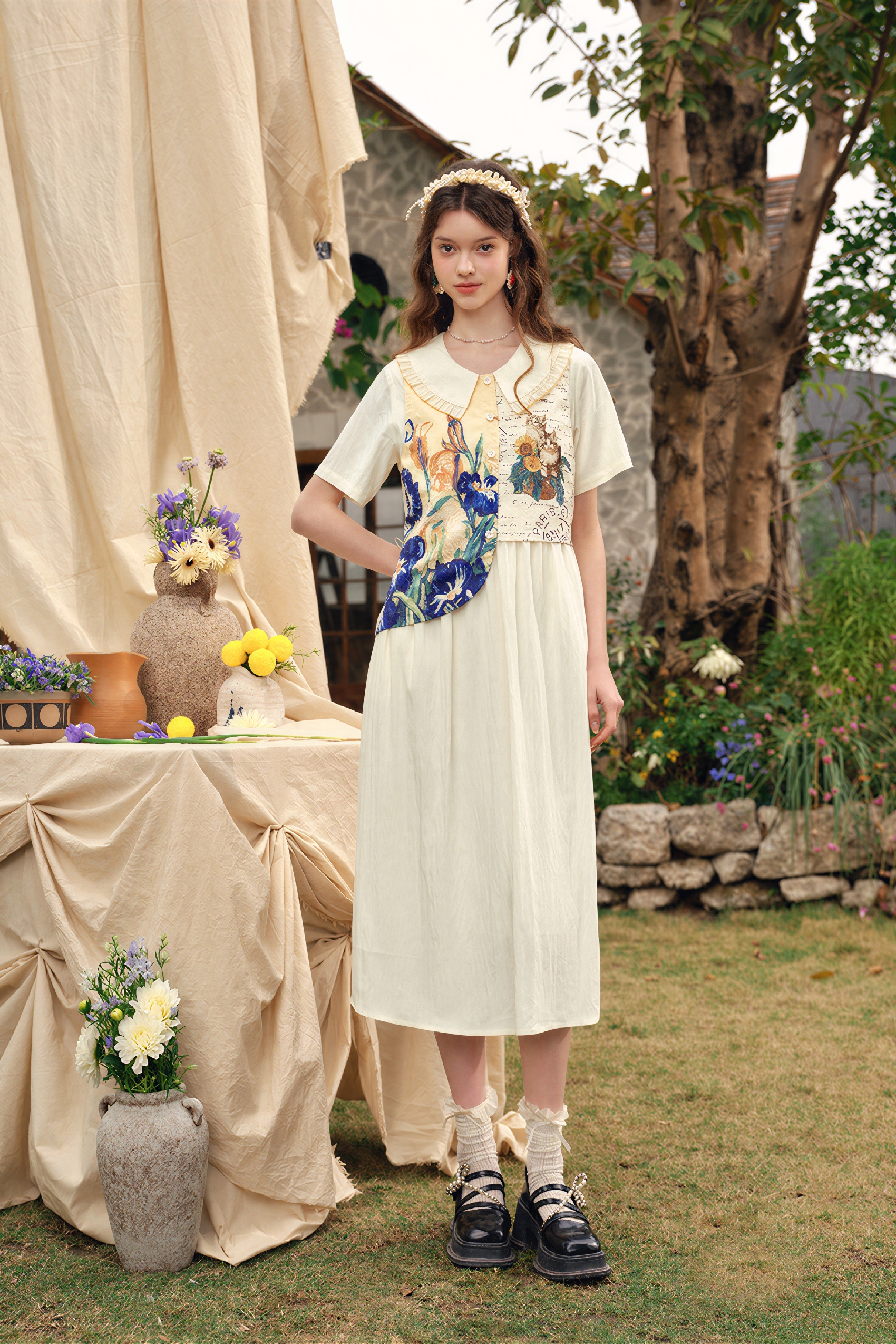 Van Gogh-Inspired Art Print Slimming Maxi Dress