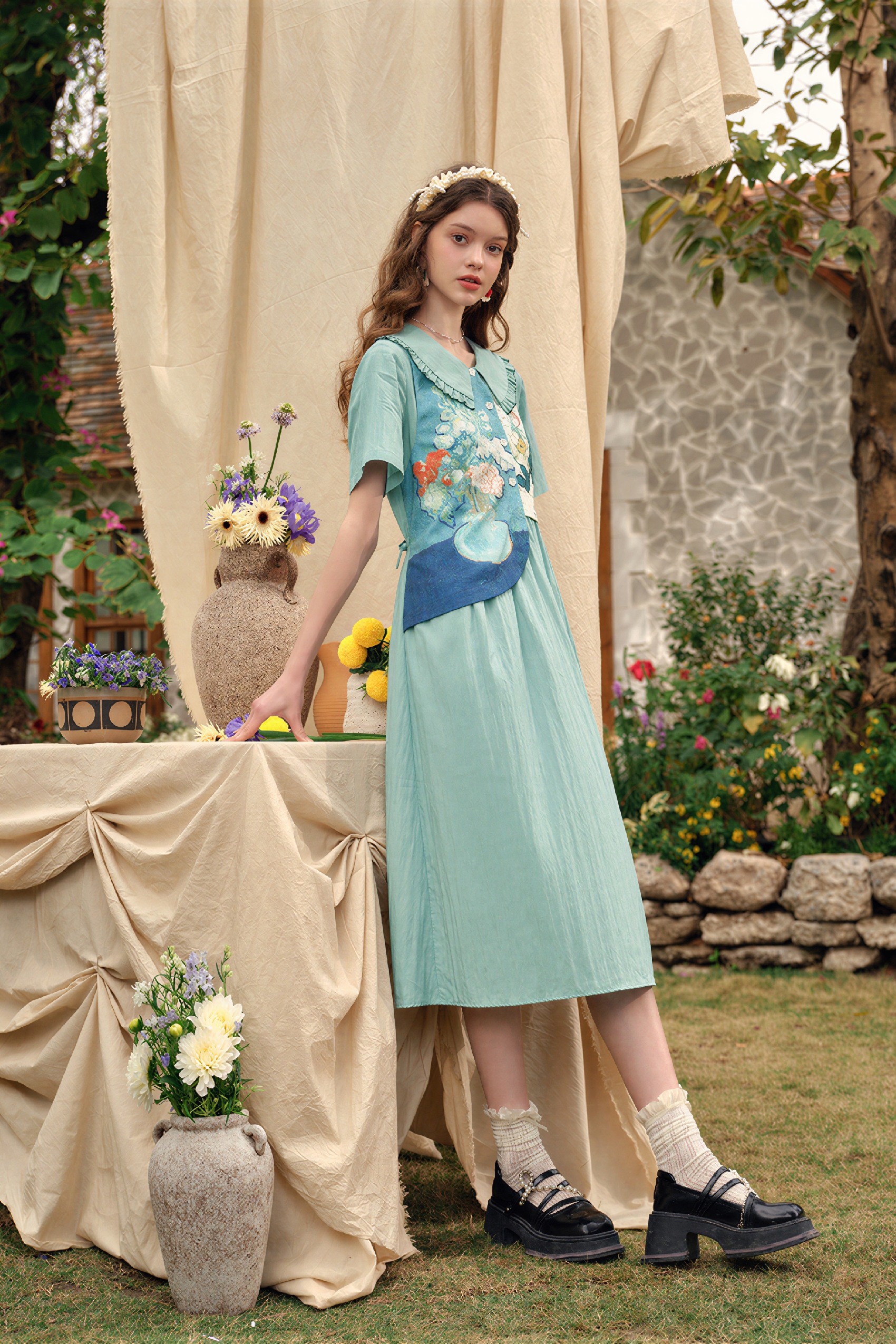 Van Gogh-Inspired Art Print Slimming Maxi Dress