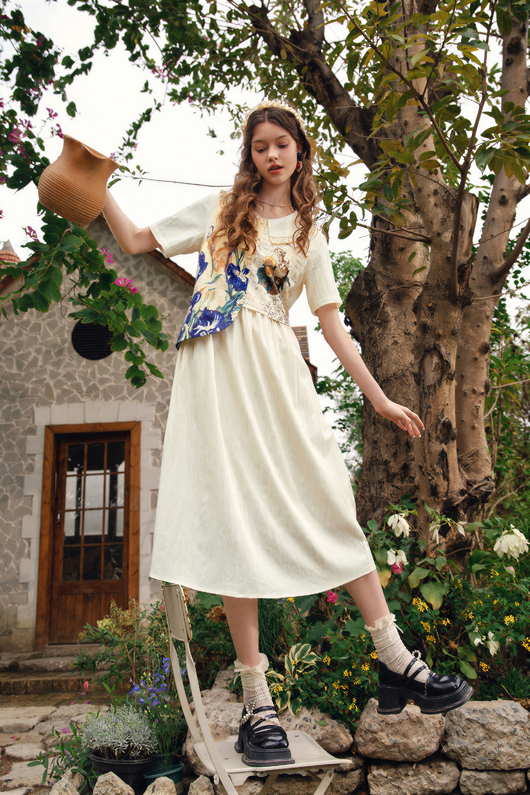 Van Gogh-Inspired Art Print Slimming Maxi Dress