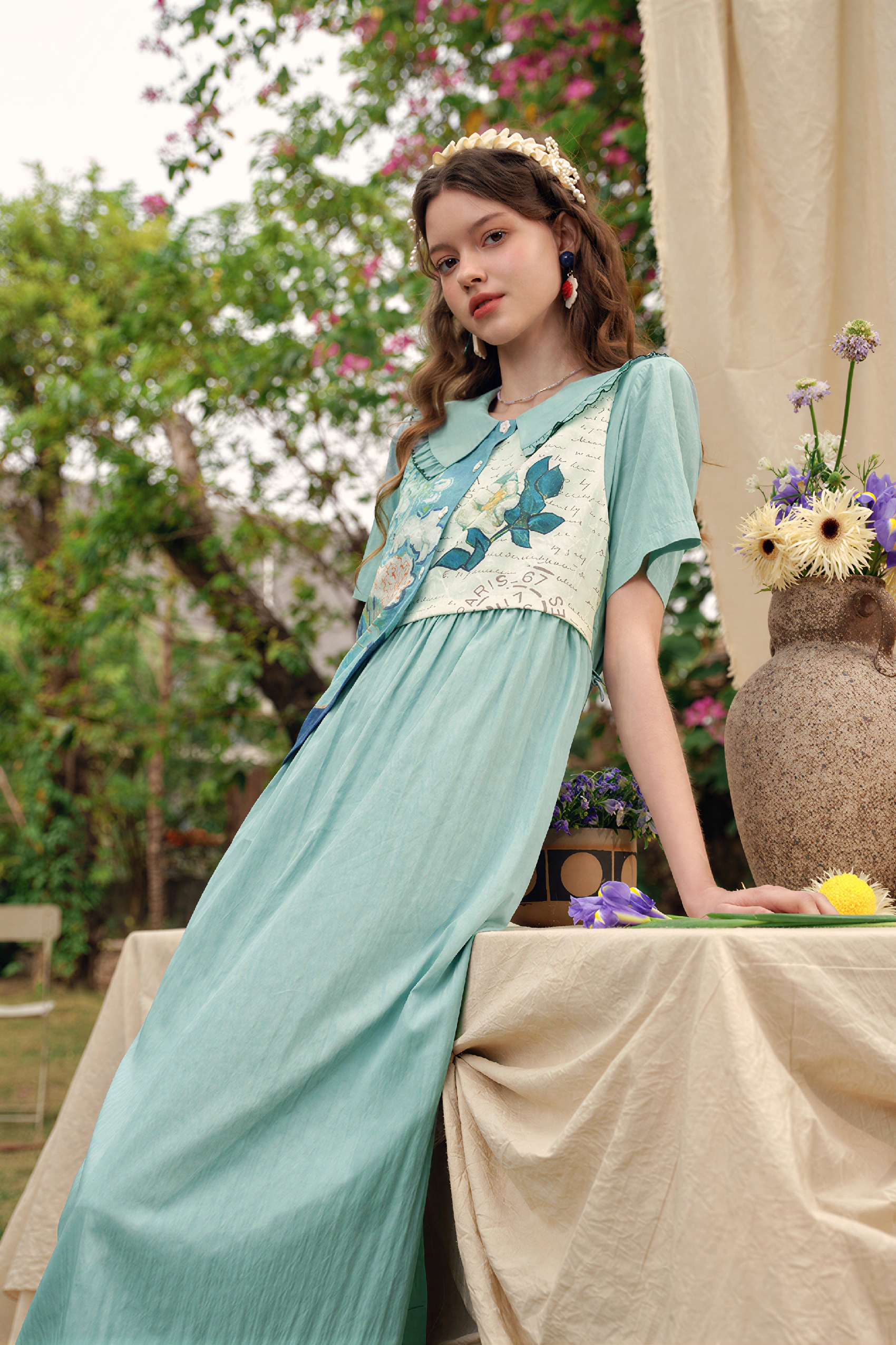 Van Gogh-Inspired Art Print Slimming Maxi Dress