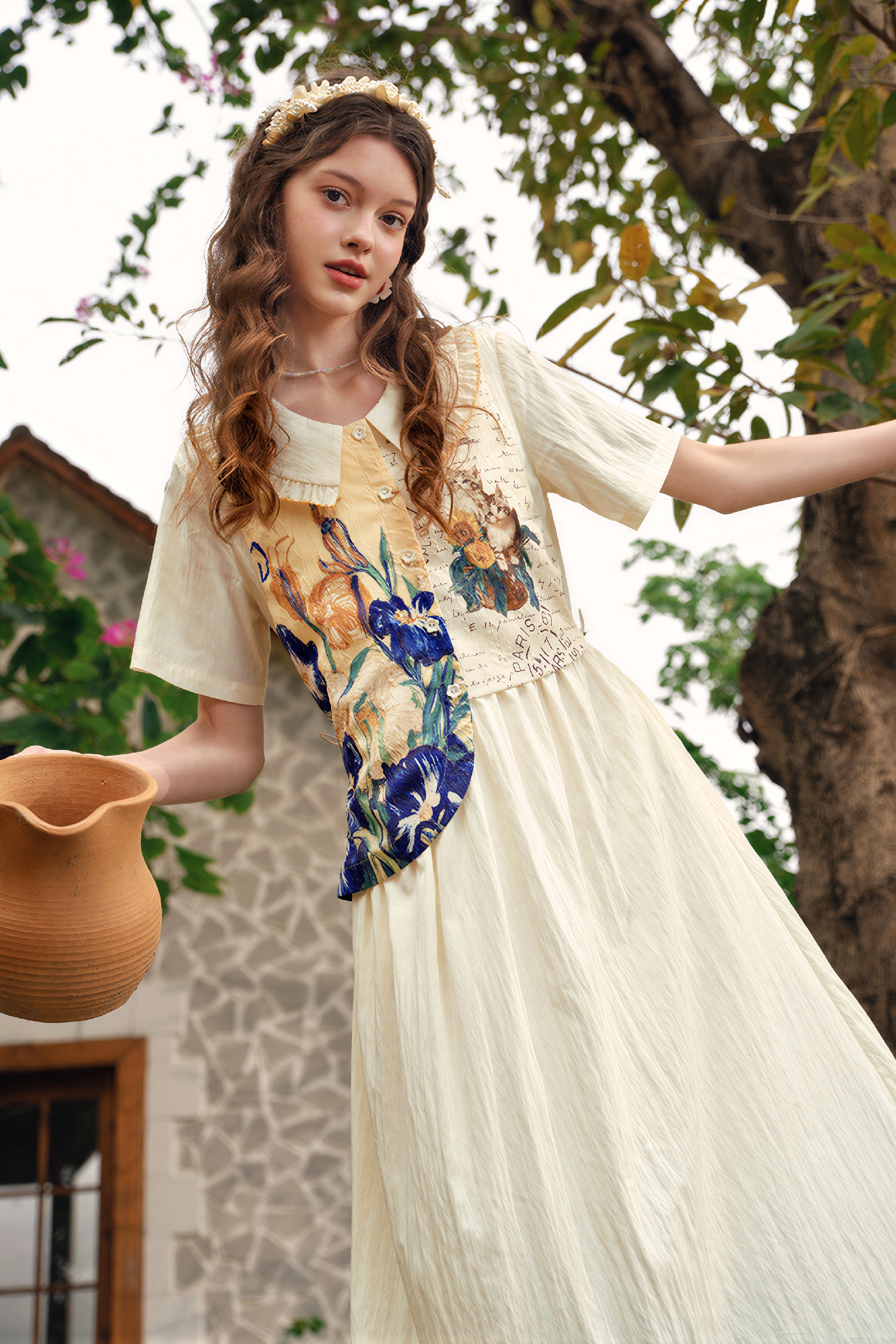 Van Gogh-Inspired Art Print Slimming Maxi Dress