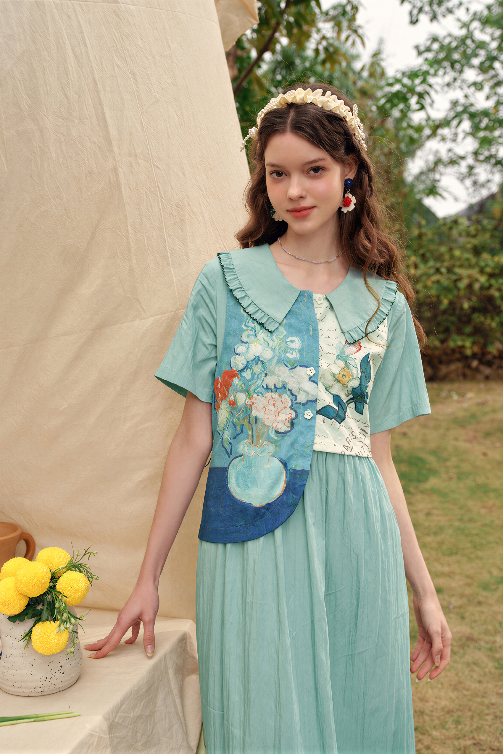 Van Gogh-Inspired Art Print Slimming Maxi Dress