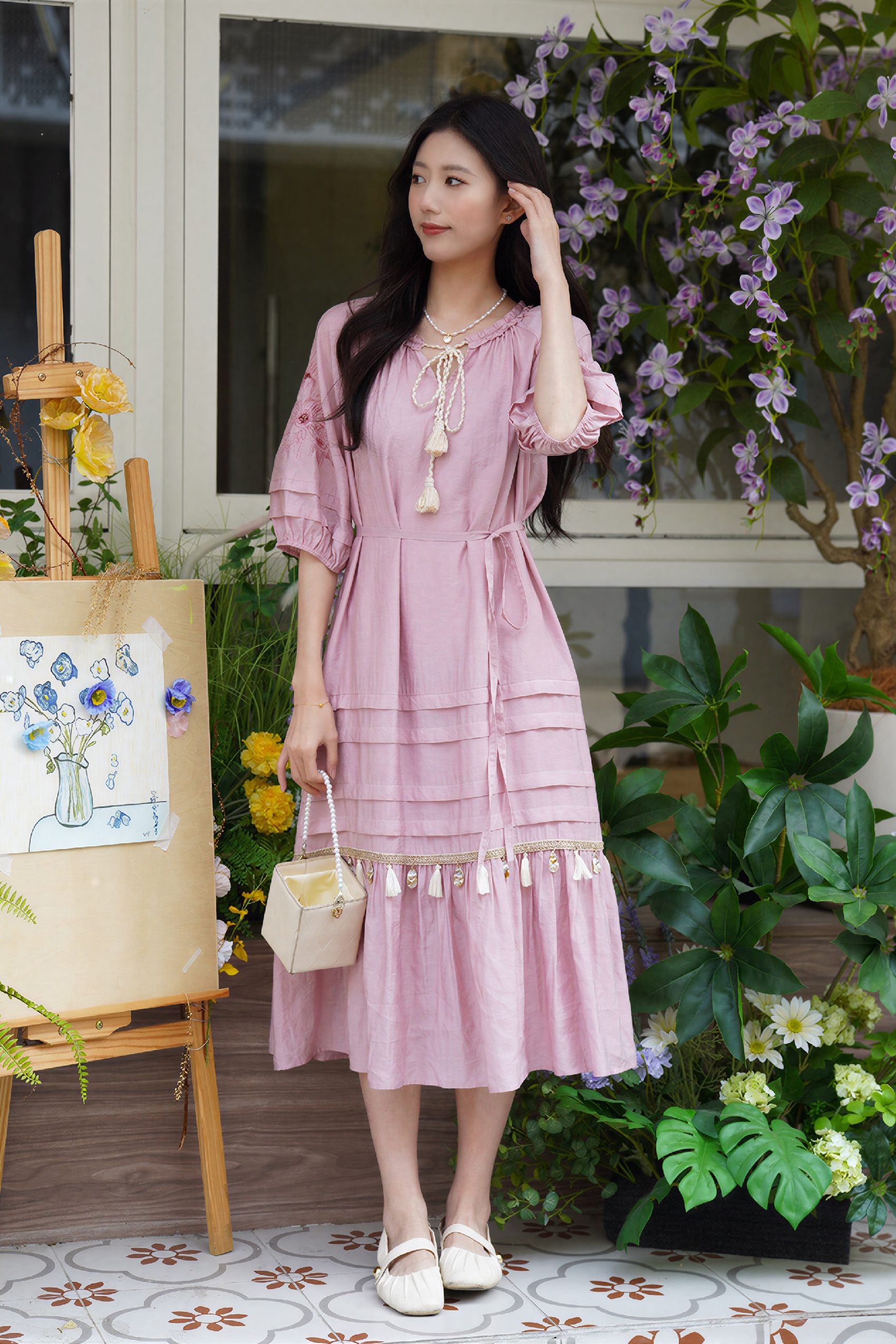Van Gogh-Inspired Art Print Fringe-Hem Dress-LYONSENS