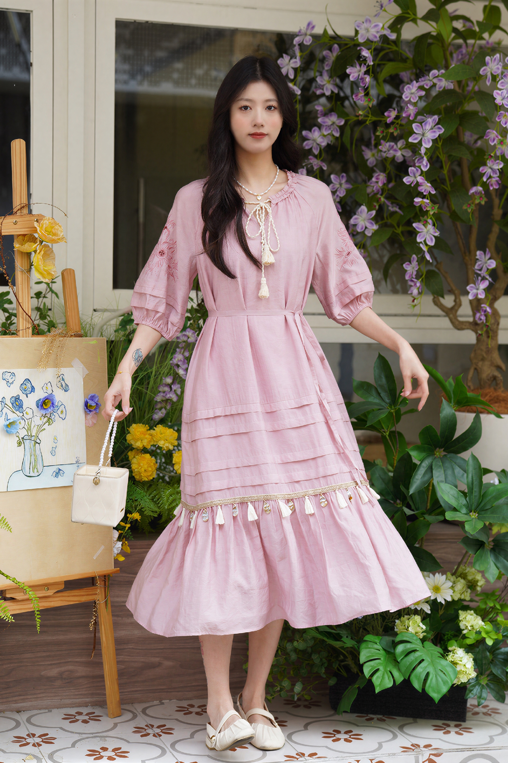 Van Gogh-Inspired Art Print Fringe-Hem Dress-LYONSENS