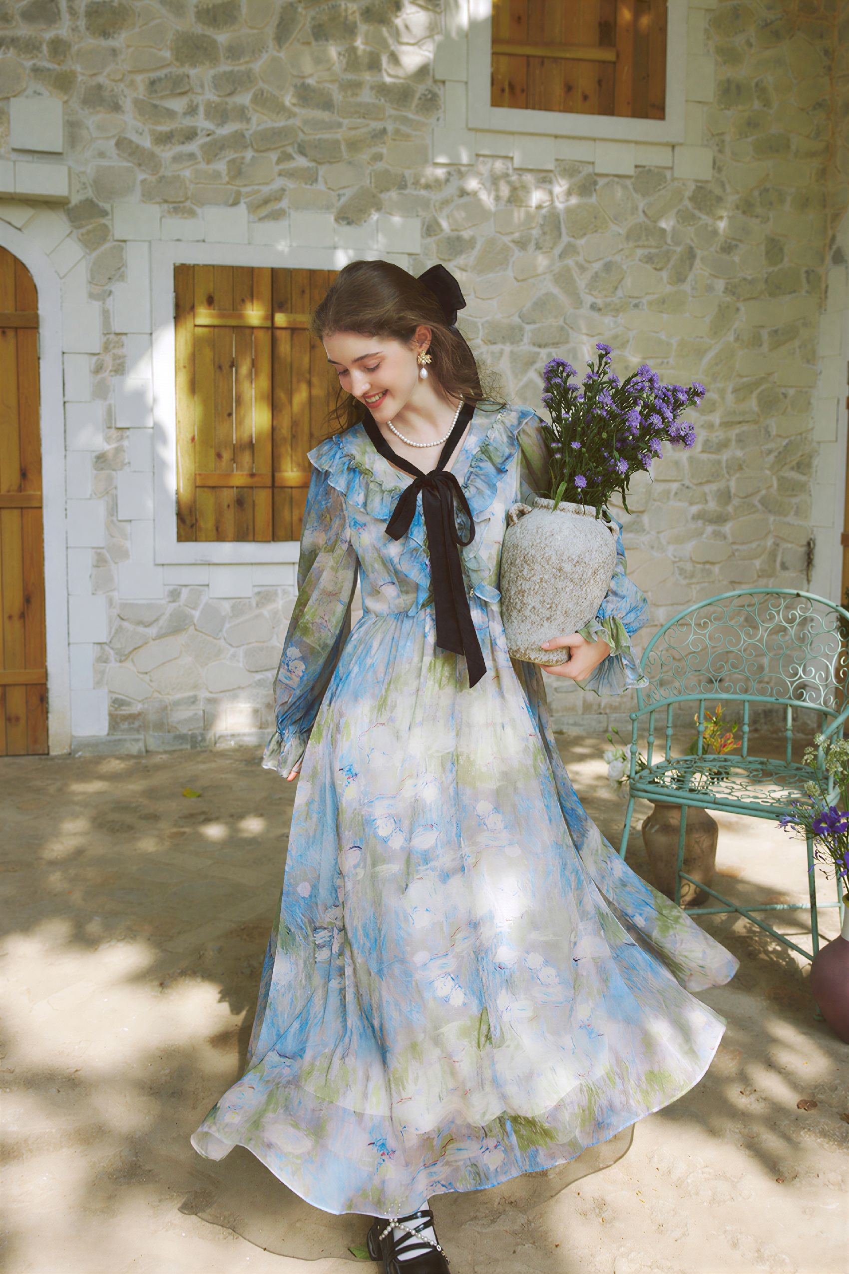 Van Gogh-Inspired Chiffon Vacation Dress