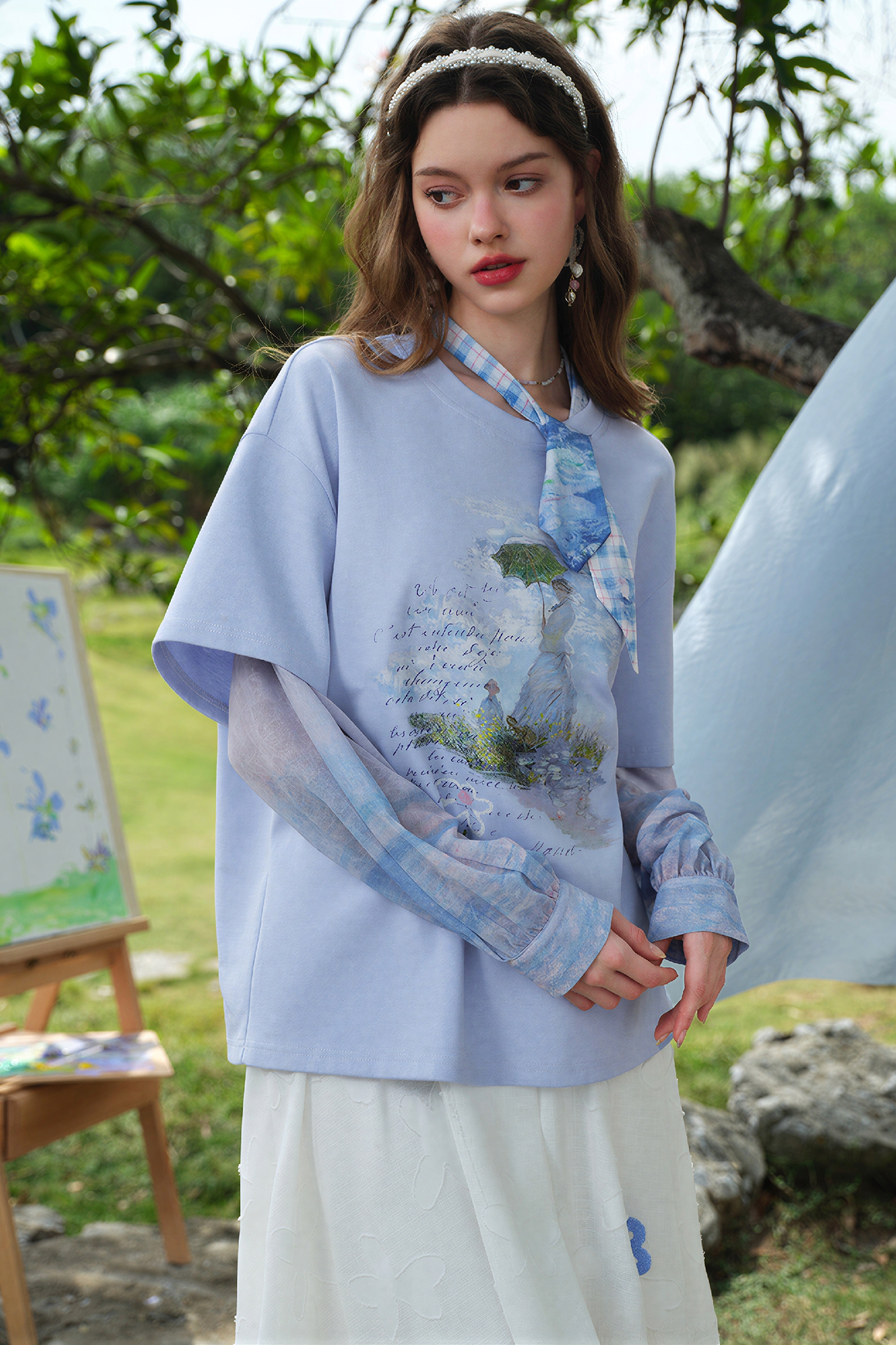Monet-Inspired Layered Long-Sleeve T-Shirt