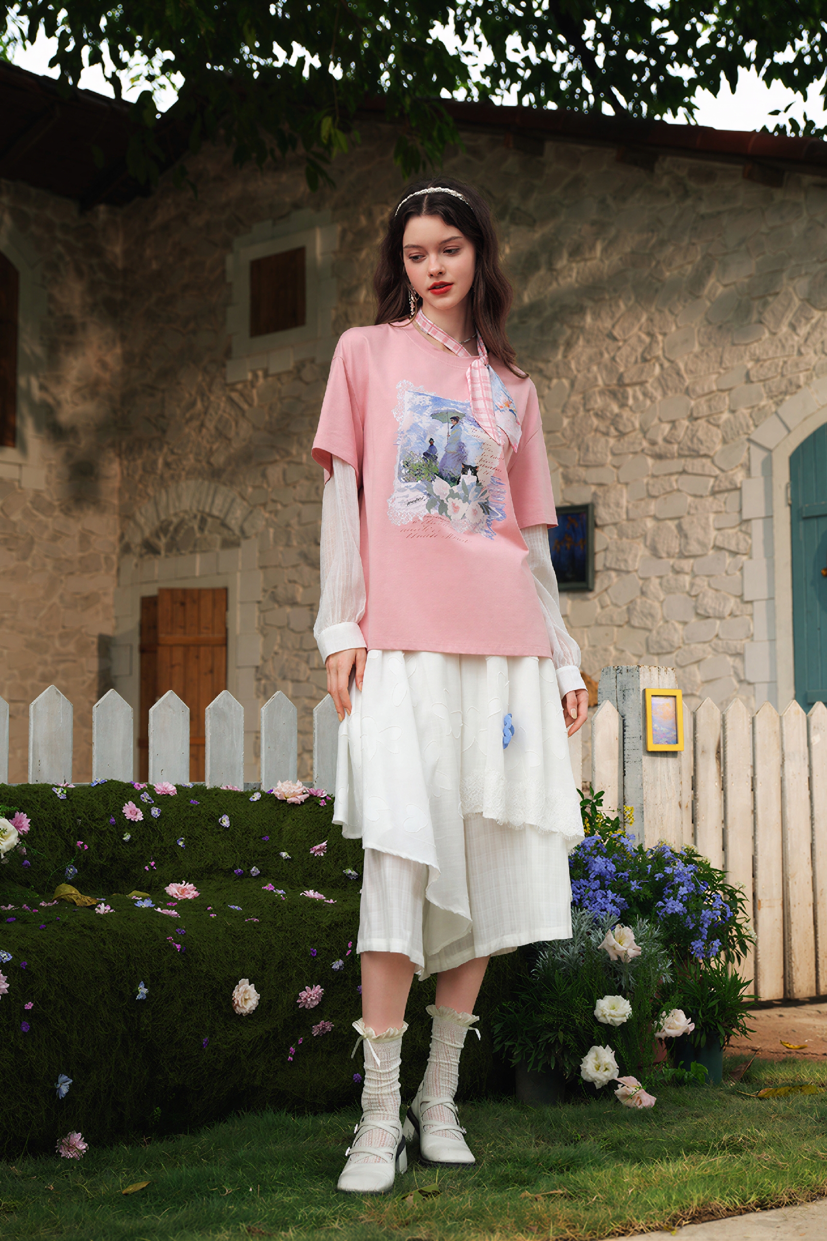 Monet-Inspired Layered Long-Sleeve T-Shirt
