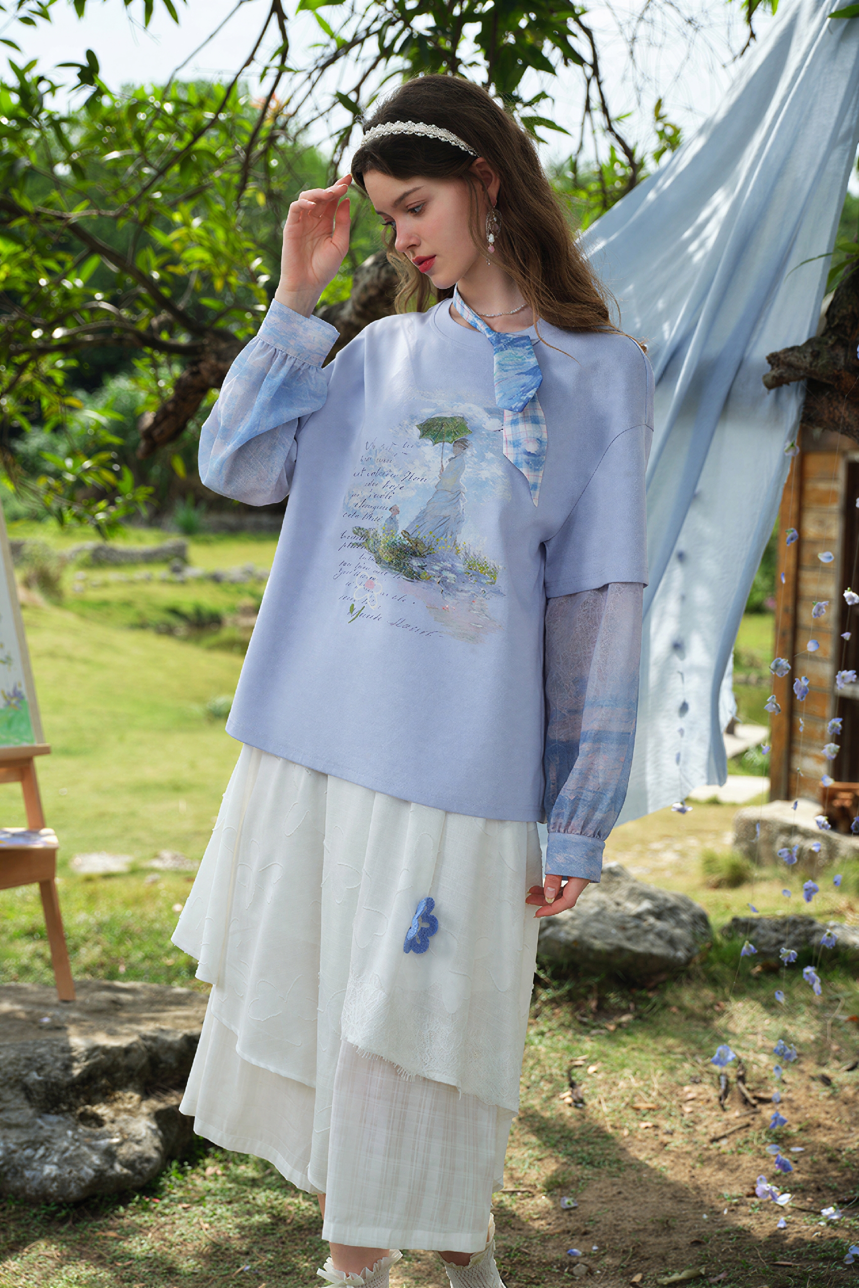 Monet-Inspired Layered Long-Sleeve T-Shirt