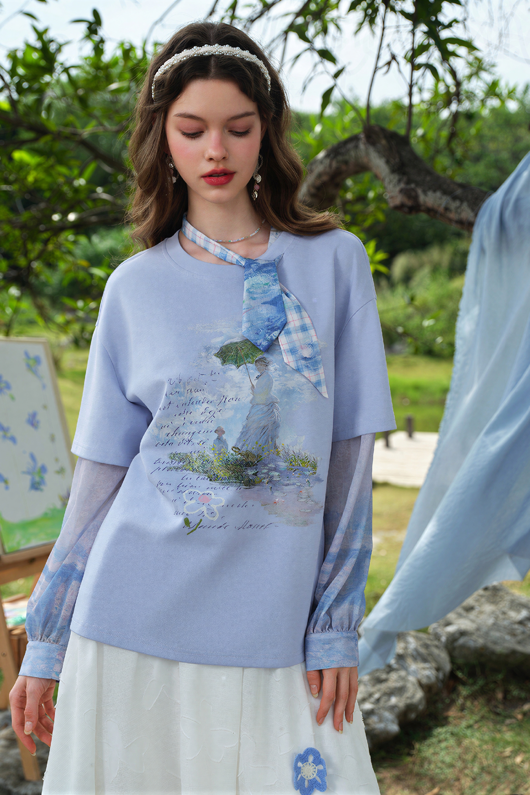 Monet-Inspired Layered Long-Sleeve T-Shirt