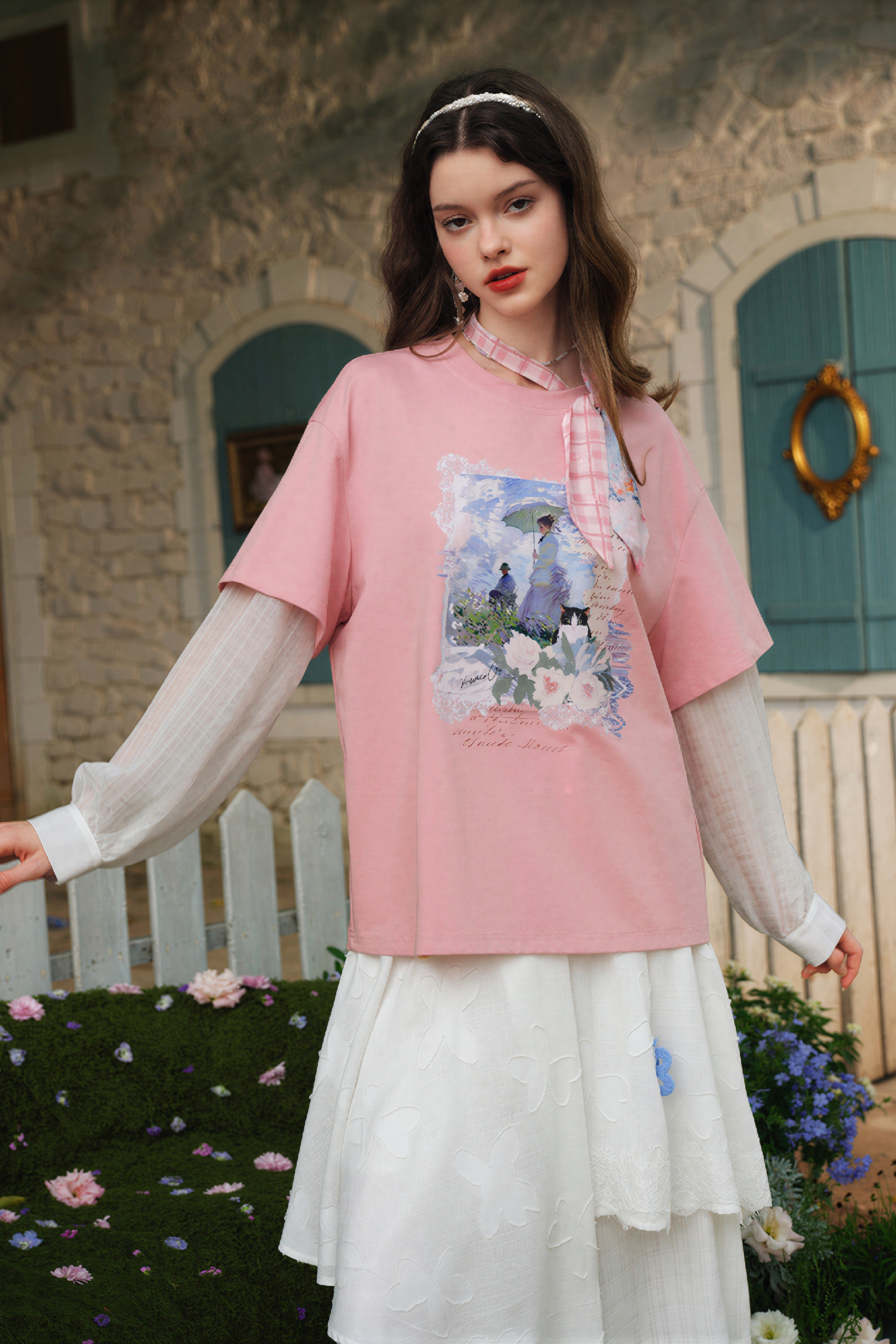 Monet-Inspired Layered Long-Sleeve T-Shirt