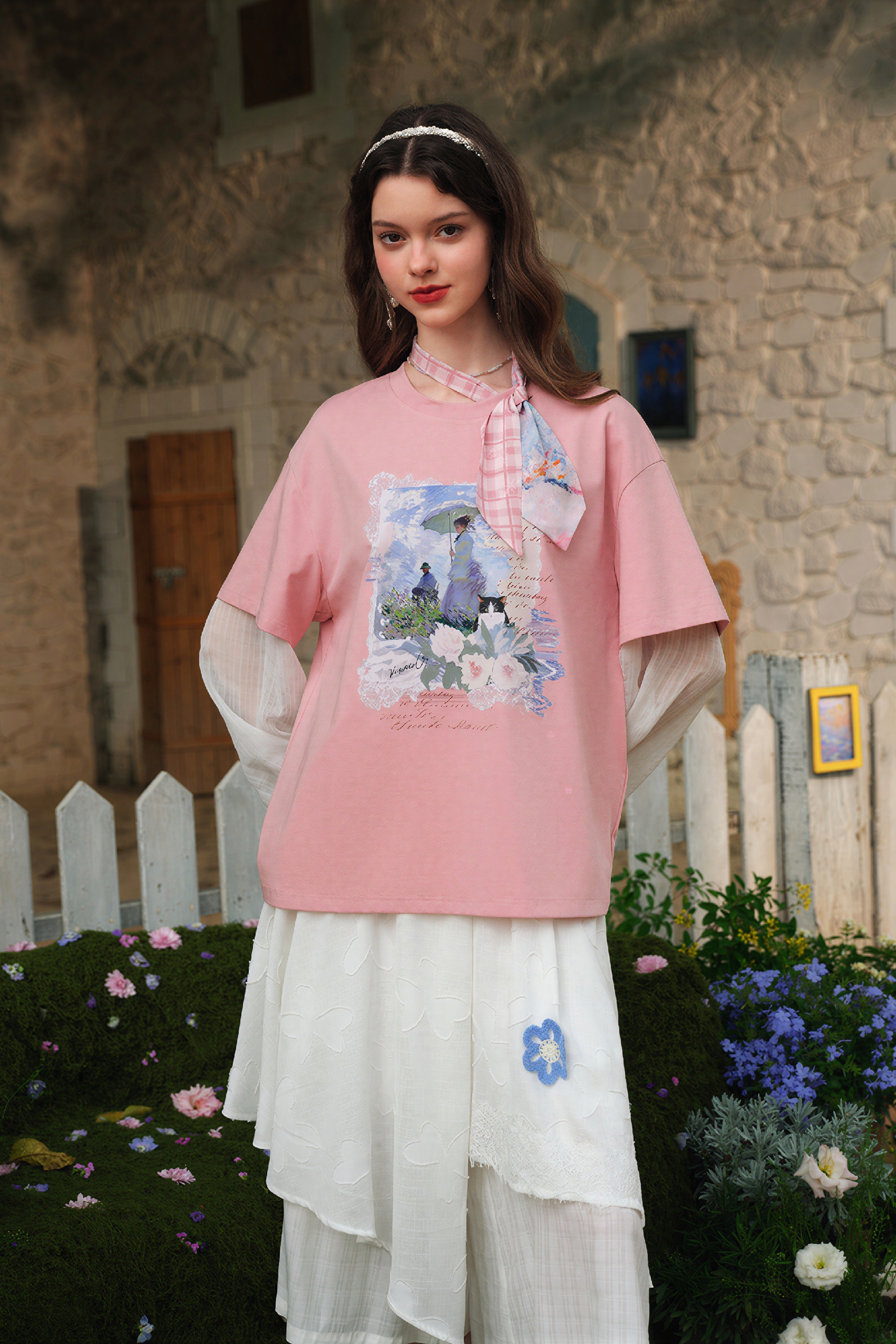 Monet-Inspired Layered Long-Sleeve T-Shirt
