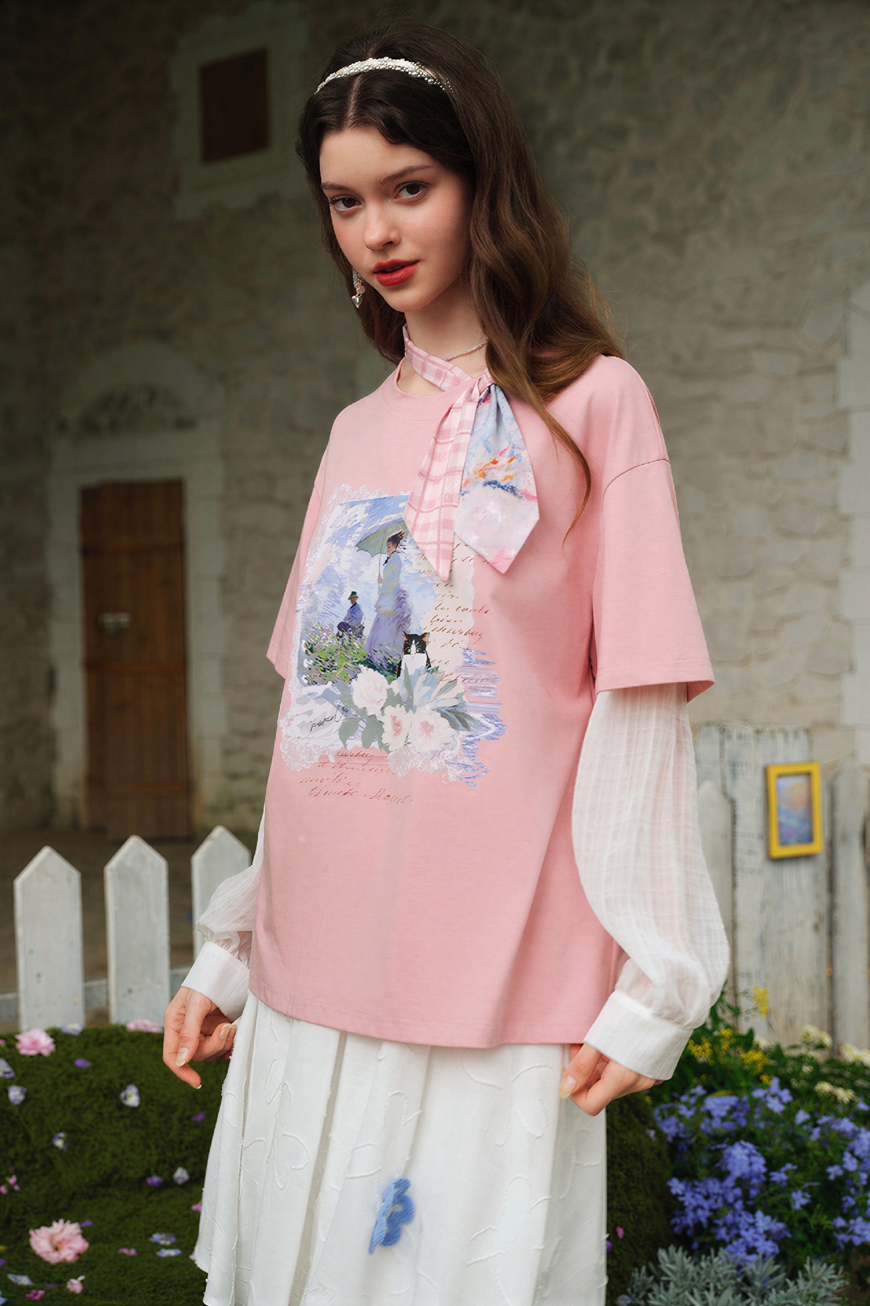 Monet-Inspired Layered Long-Sleeve T-Shirt