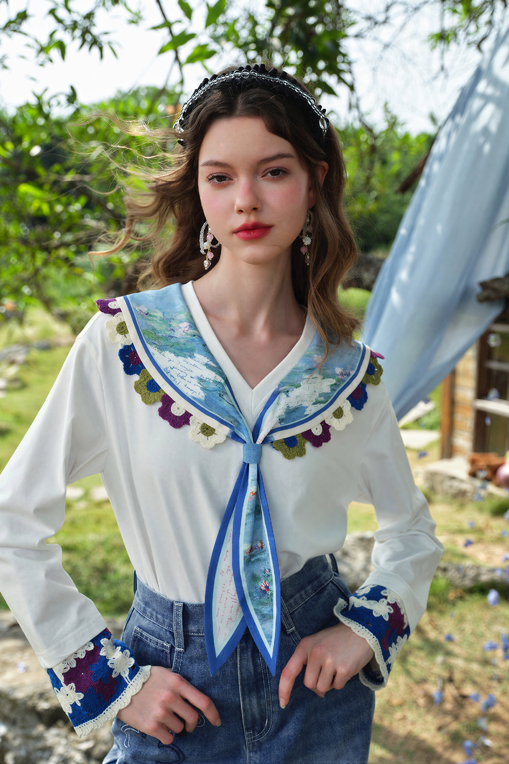 Designer Crochet Detail Collared T-Shirt