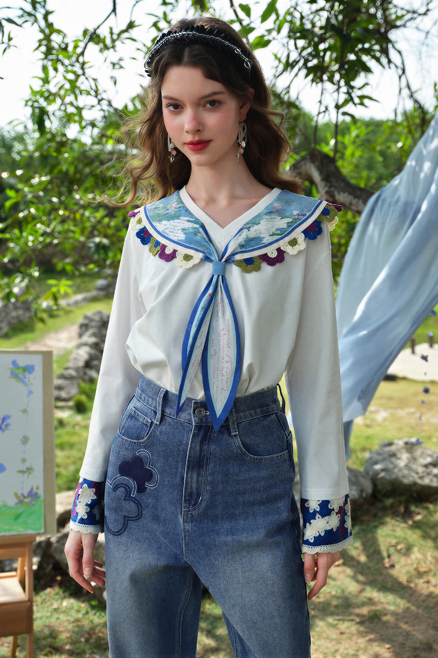 Designer Crochet Detail Collared T-Shirt