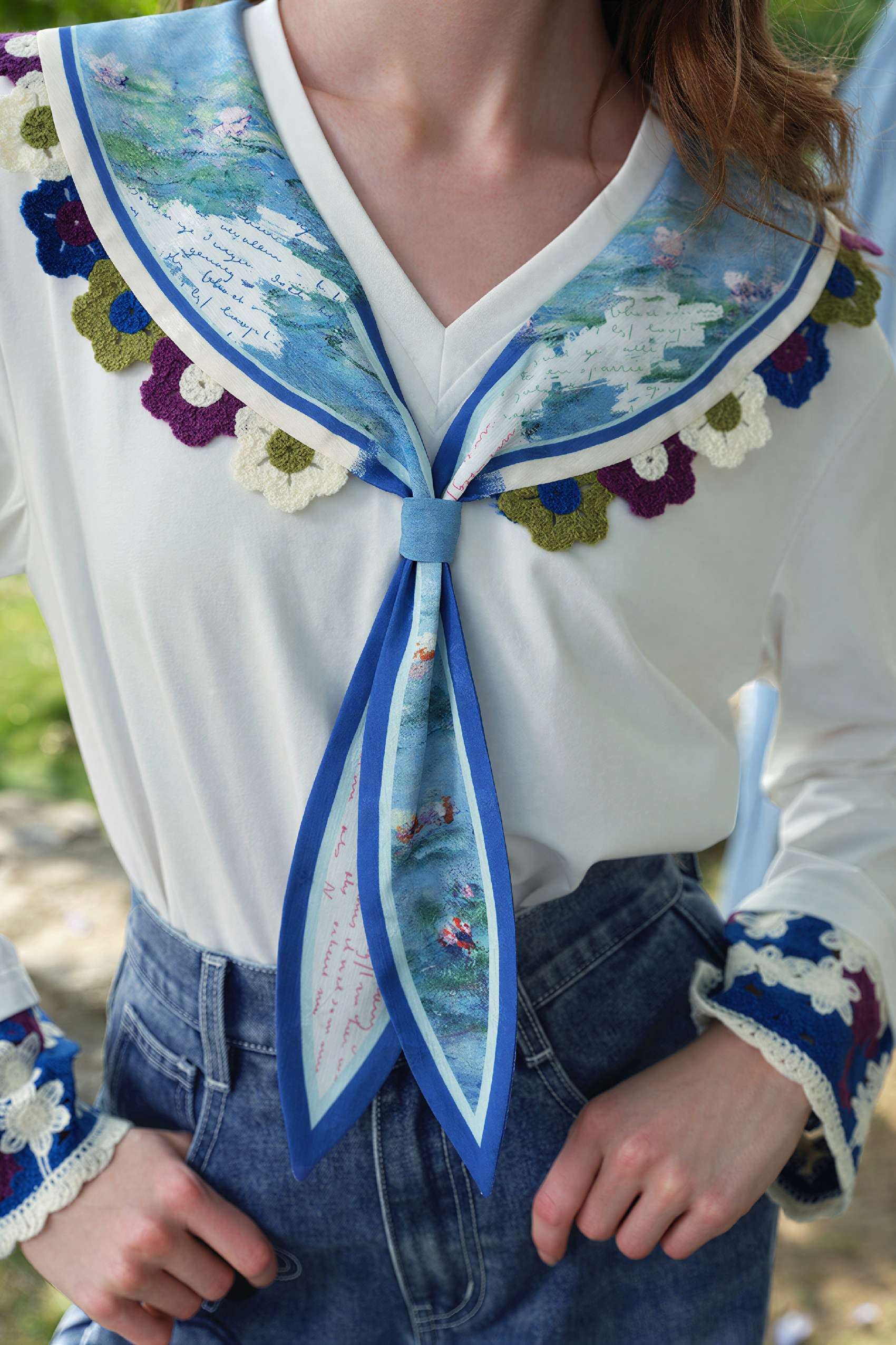 Designer Crochet Detail Collared T-Shirt