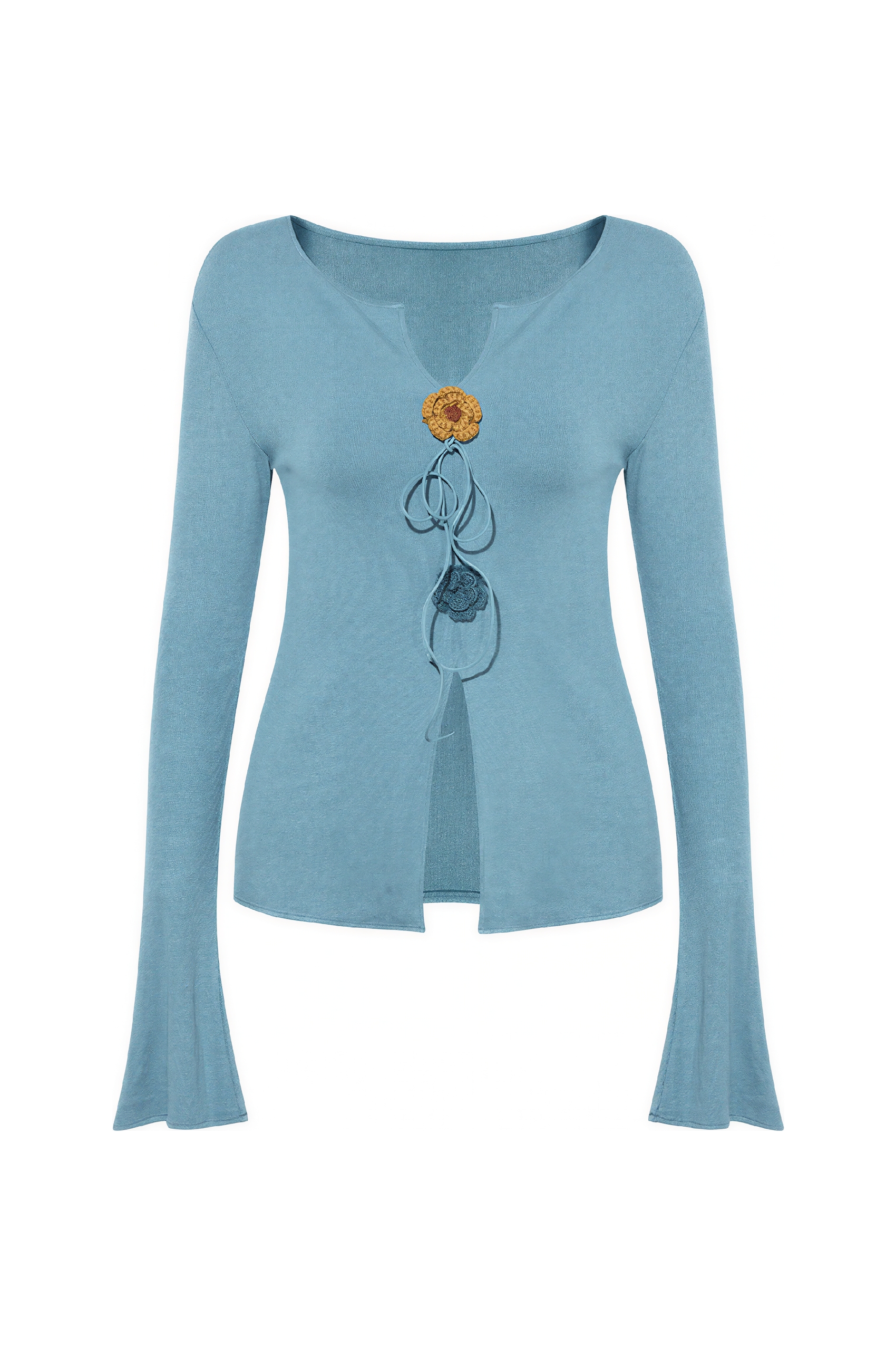 Modern Chinese-Inspired V-Neck Long-Sleeve Top