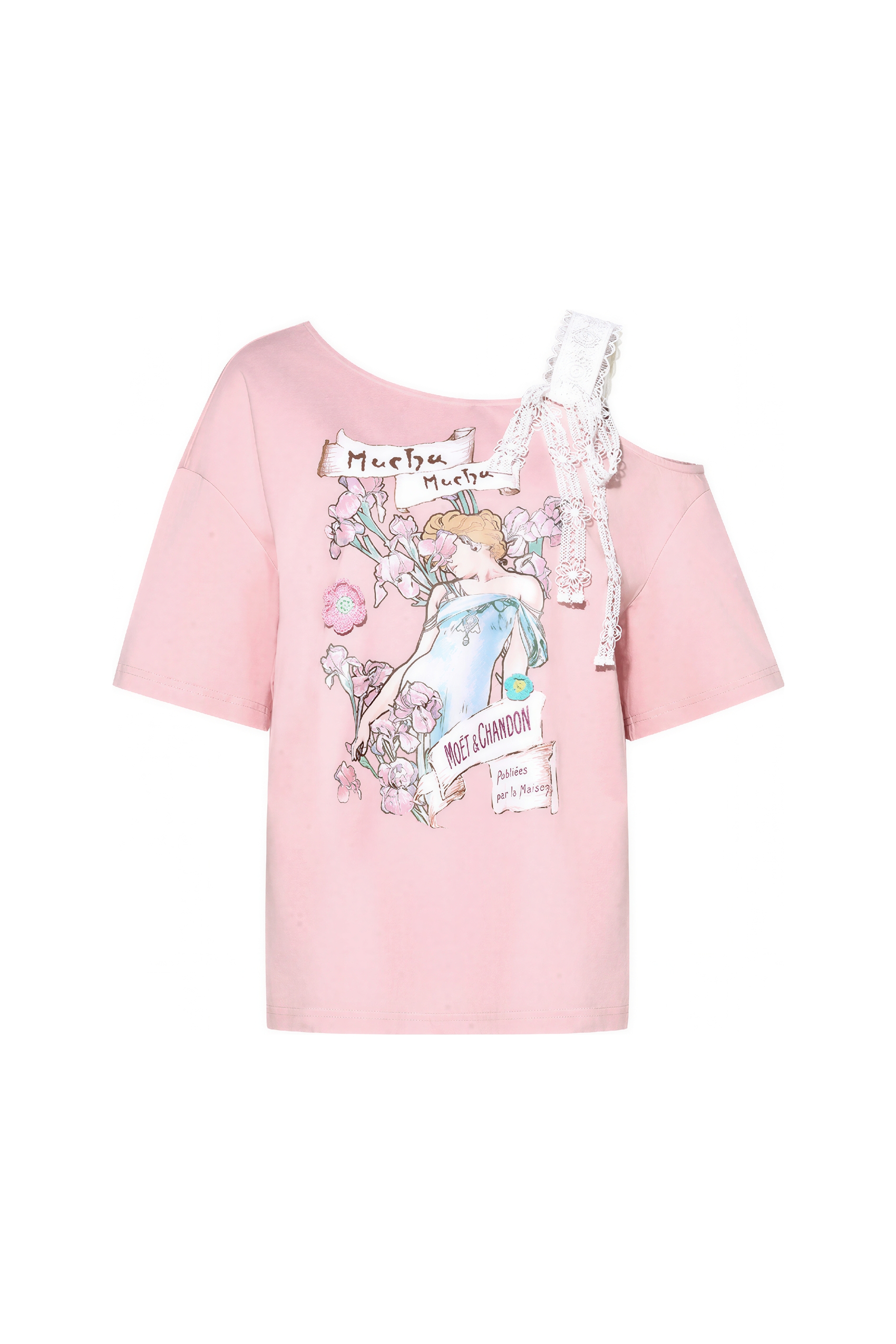 Asymmetric Tie-Detail Printed T-Shirt