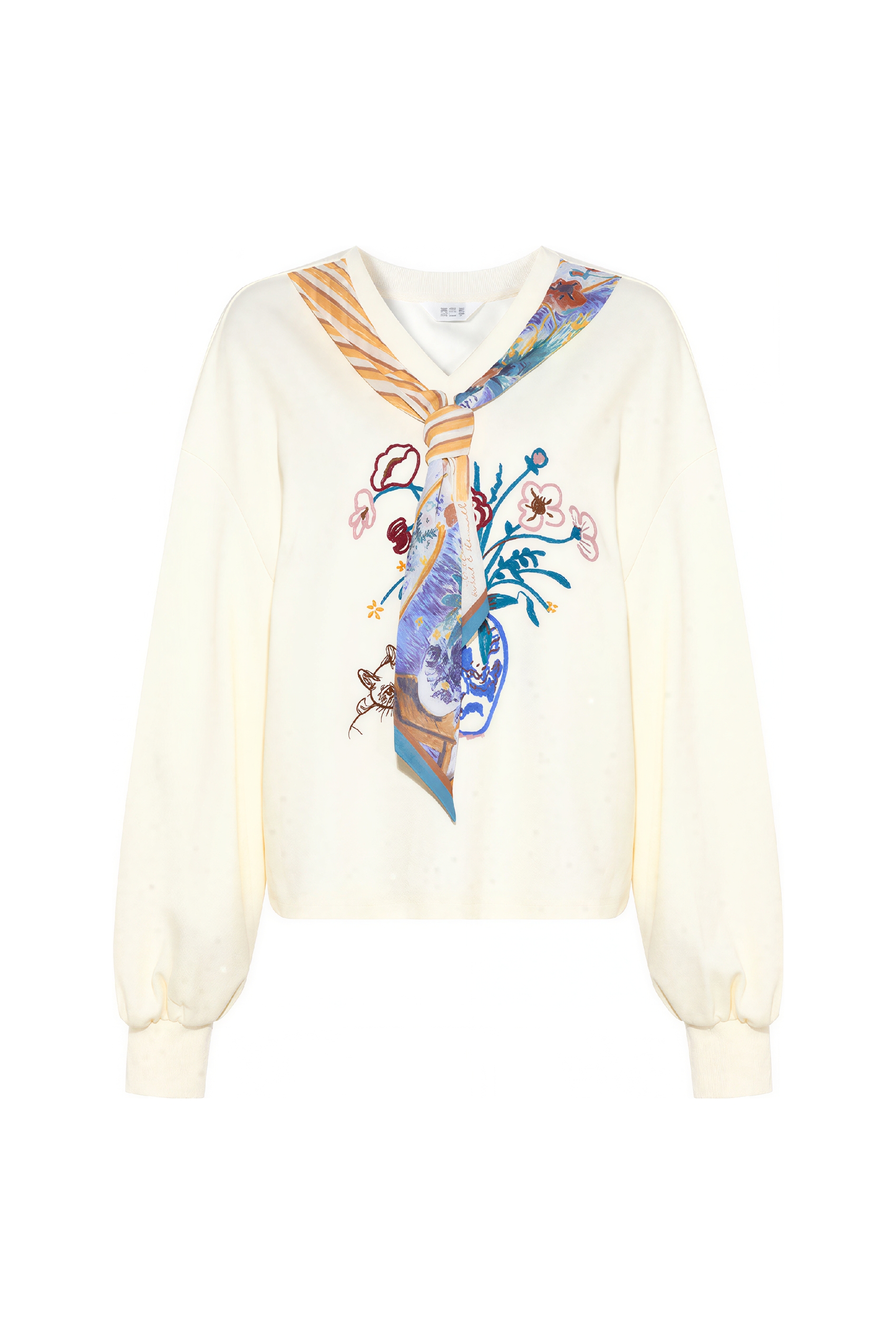 Retro Print Tie-Waist V-Neck T-Shirt